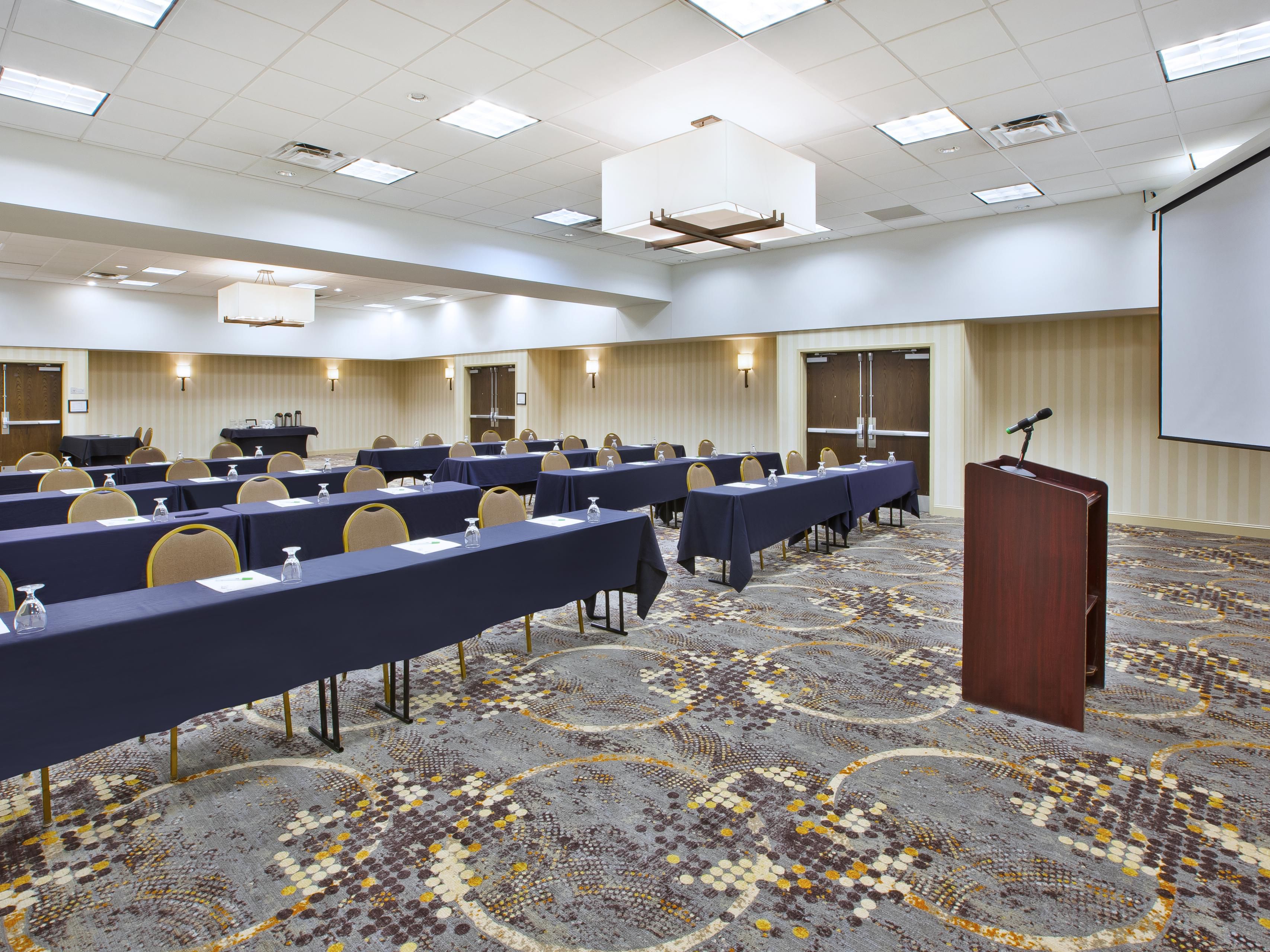 From an elegant ballroom to a stylish boardroom, our hotel offers over 4,500 square feet of versatile event space, accommodating up to 250 guests. Whether it’s a corporate meeting or a social celebration, enjoy professional planning assistance, state-of-the-art AV equipment, and exceptional catering services for a memorable experience.