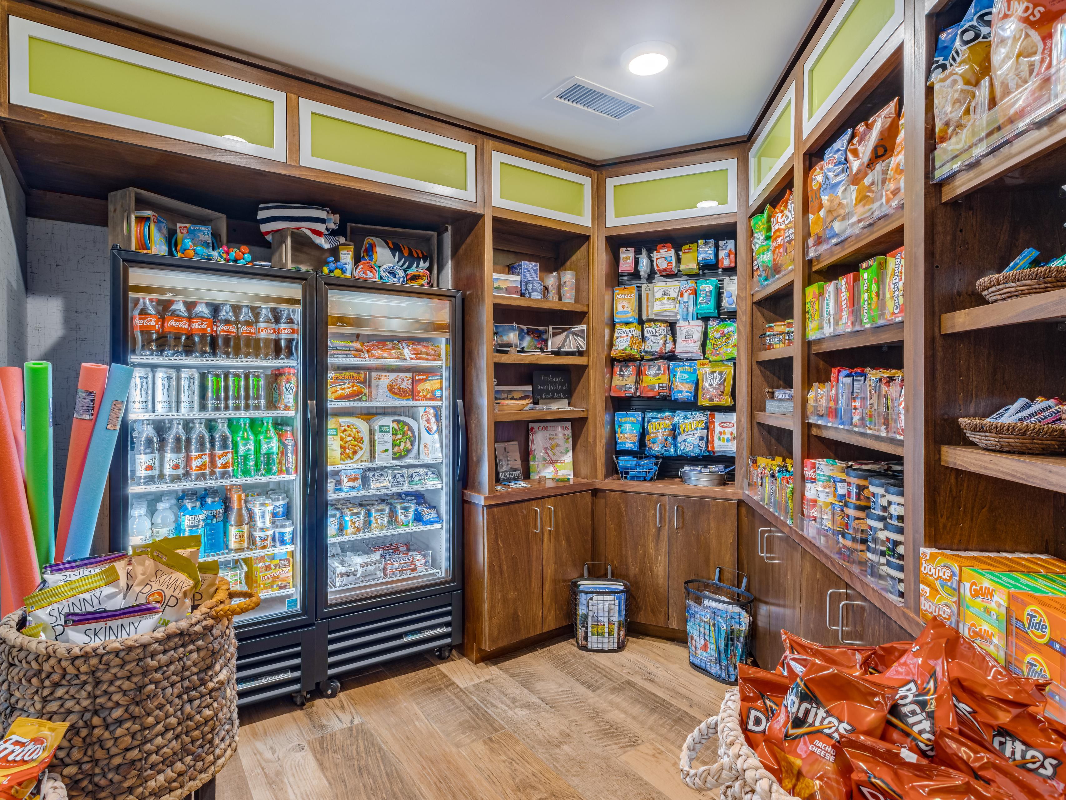 An extensive selection of snacks, drinks, and every day items