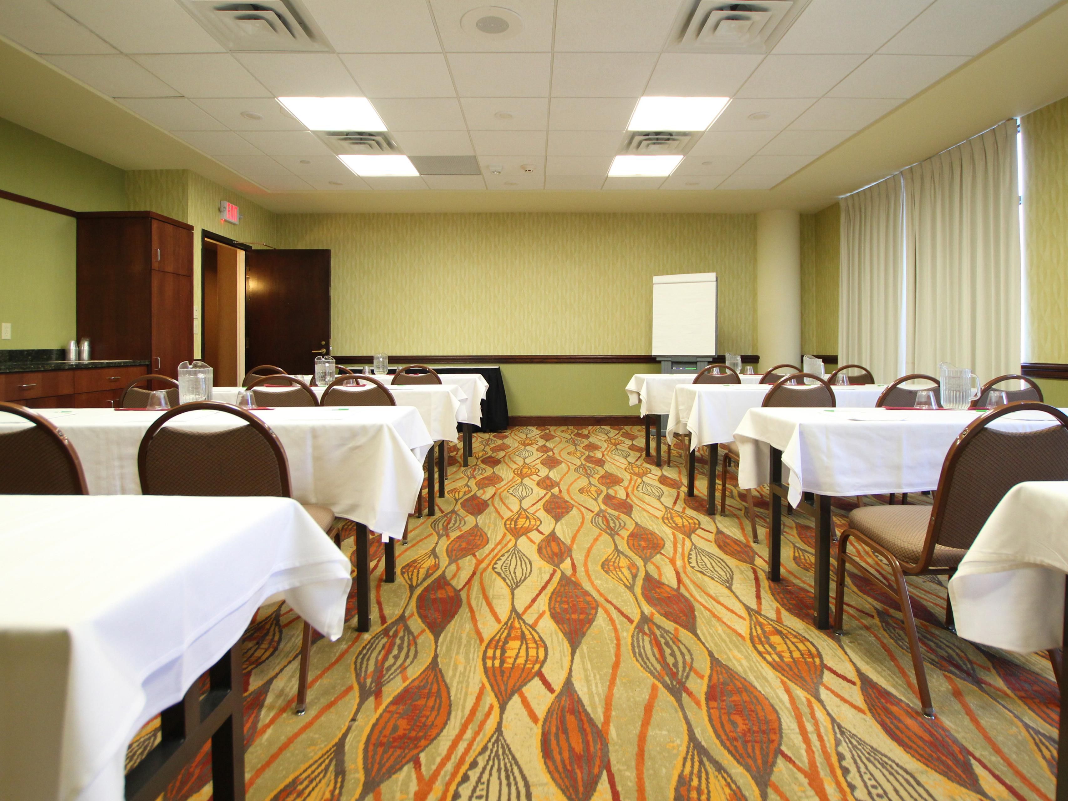 We have total meeting space of 3,038 square feet at the hotel.  Dakota(624sq ft), Eaganwoods(696 sq ft), Oaks(912sq ft), and Longmeadows(624sq ft)