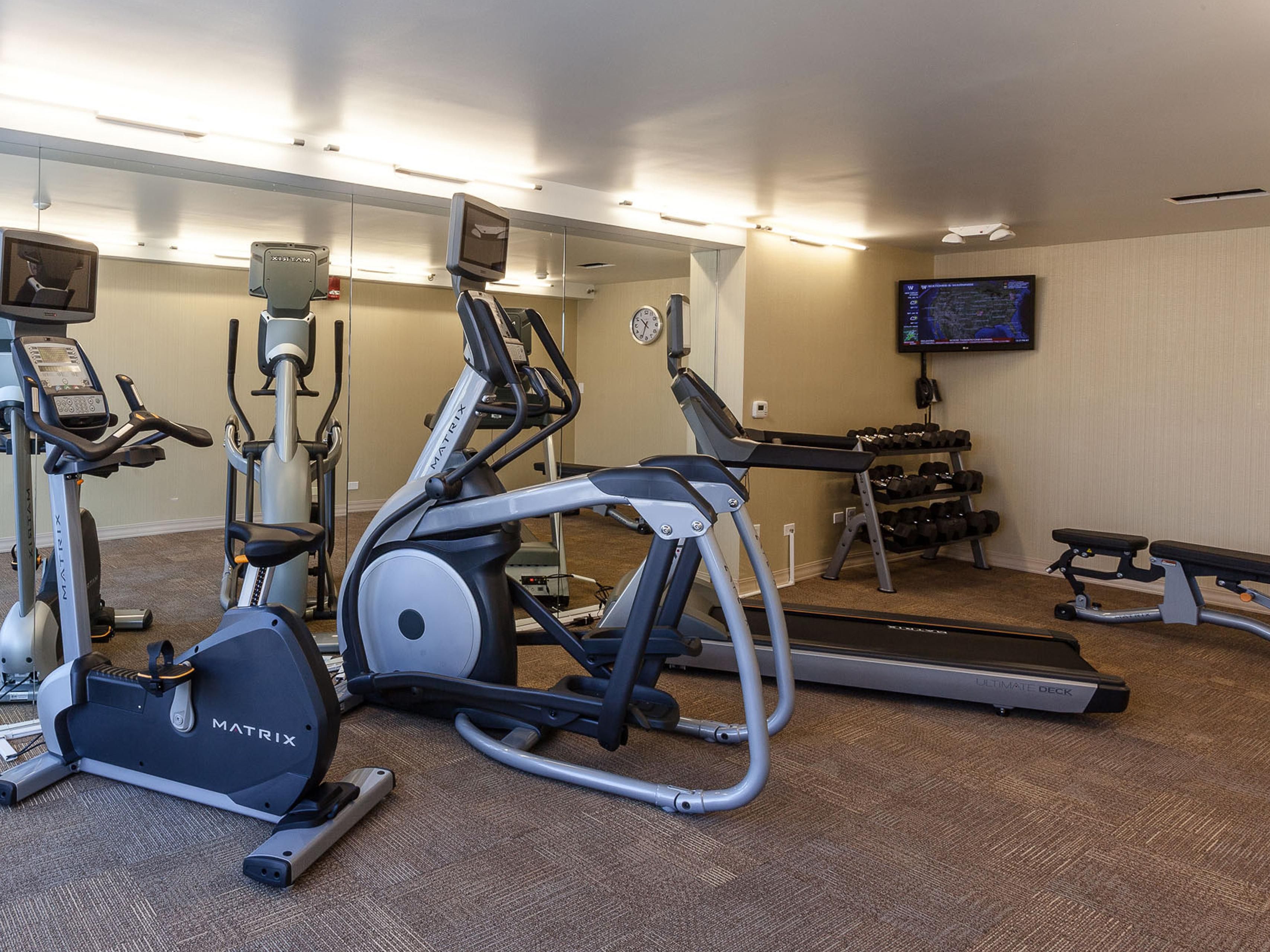 Get in that cardio or weight training, 24-hour fitness center