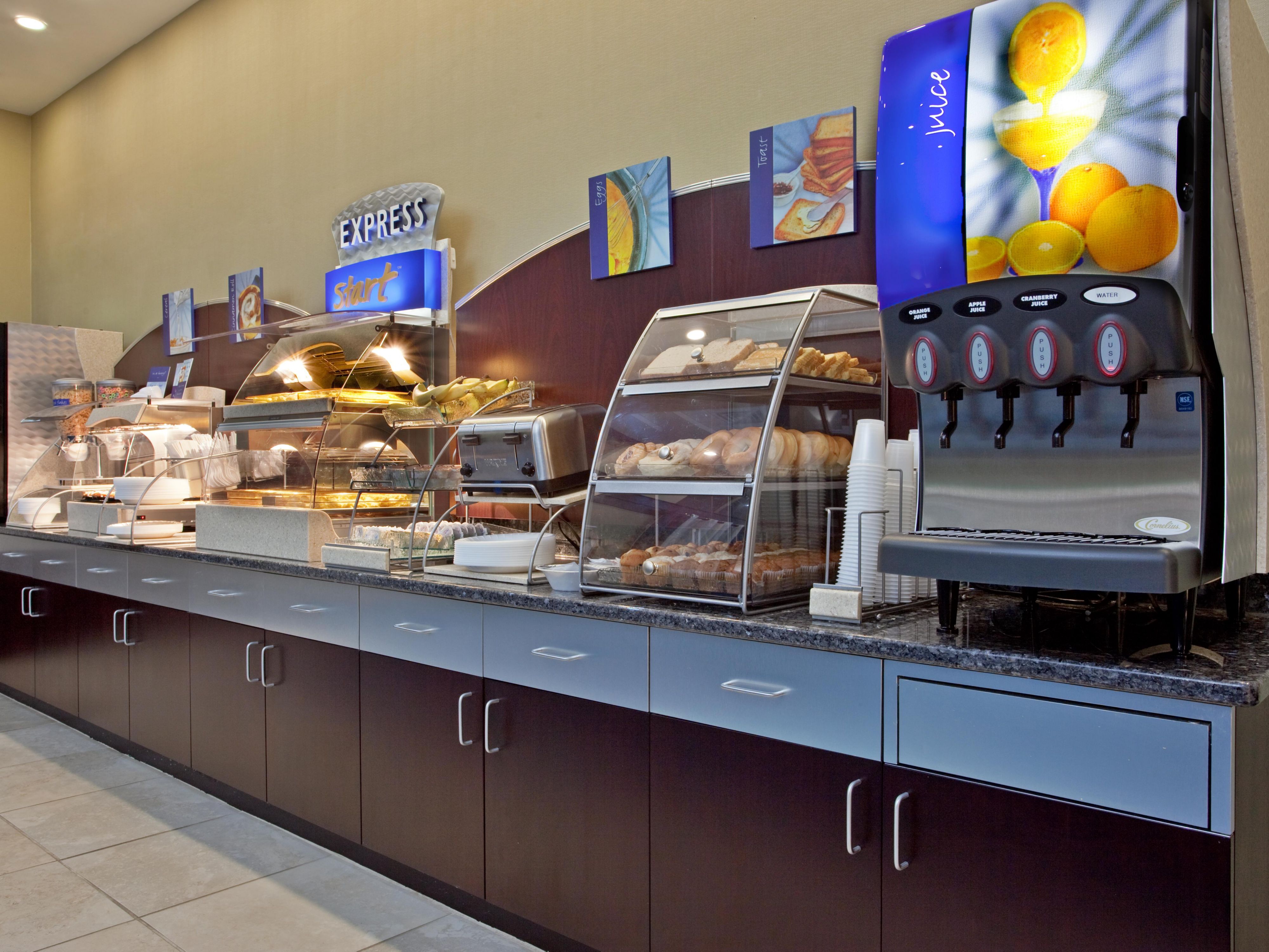 Enjoy complimentary hot breakfast daily in the lobby of the Holiday Inn Express Akron 