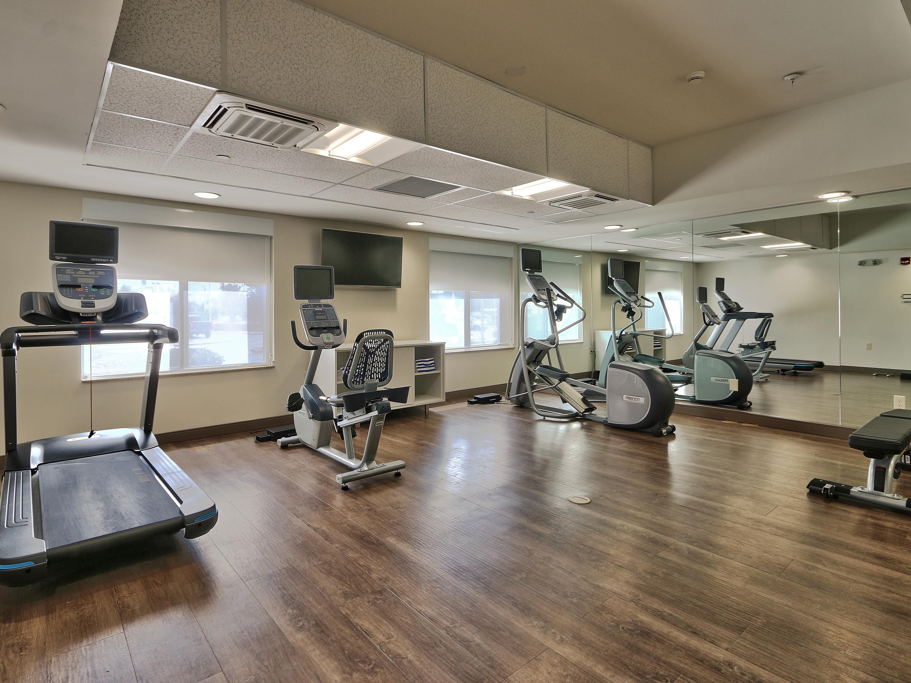Break a sweat anytime in our 24-hour fitness center with treadmills, elliptical machines, free weights, and a stationary bicycle. Use of our fitness room is included in the price of your stay.