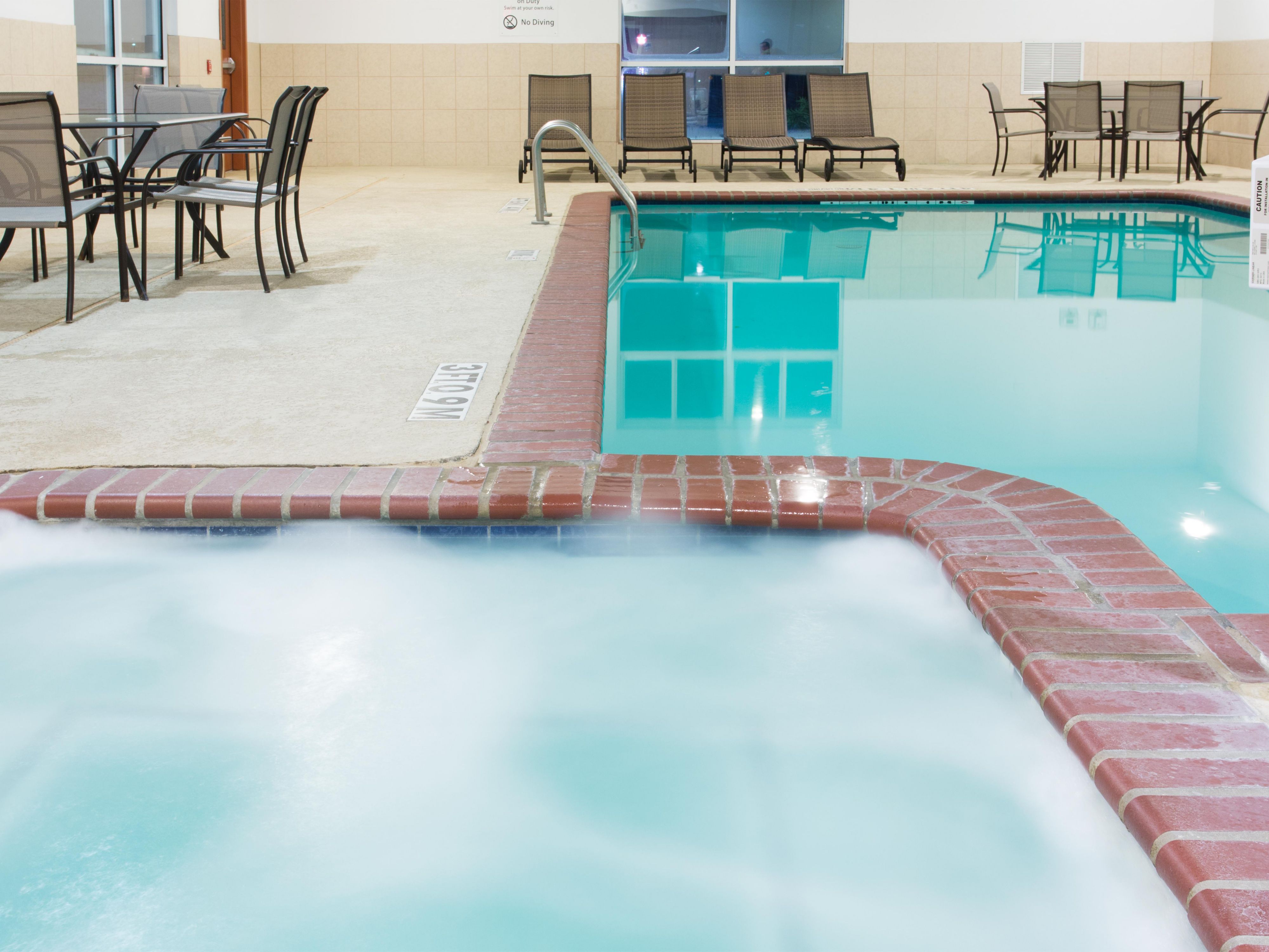 Enjoy a refreshing dip in our heated indoor pool and hot tub year round. 