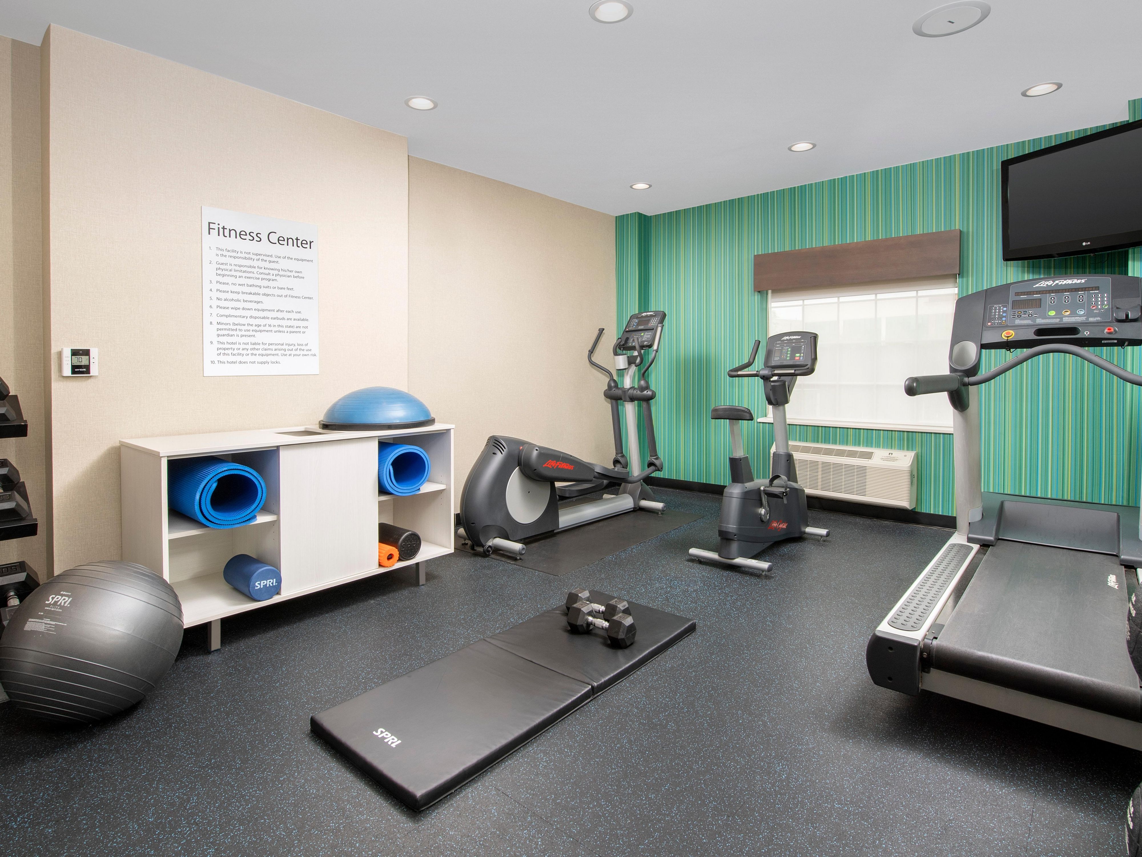 Stay active and energized in our fully equipped, 24-hour Fitness Center, perfect for cardio and strength-training workouts day or night. From free weights and balance balls to elliptical machines, we provide everything you need for a satisfying workout experience.  