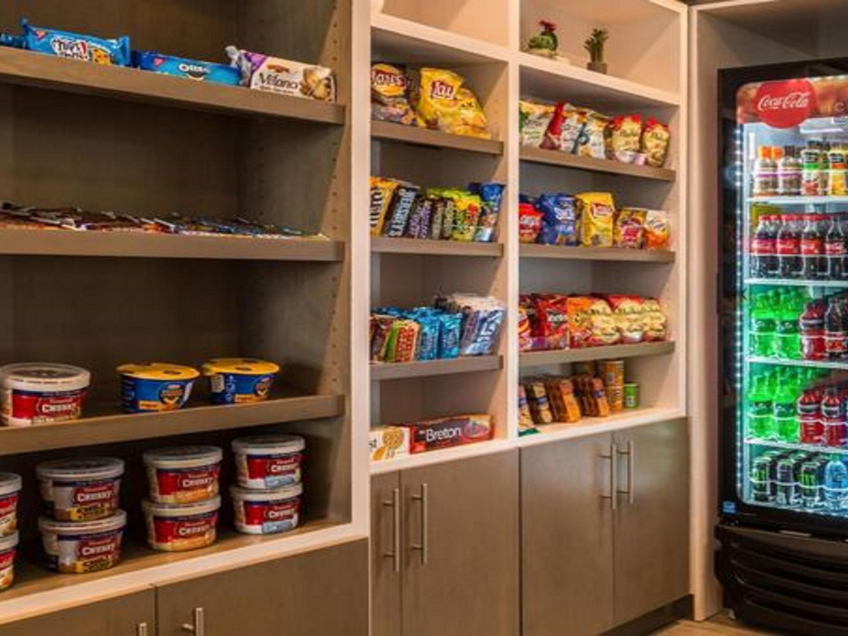 Visit our Marketplace in the lobby for sundries like ice cream, candy bars, salty snacks, chips and more! We also have a supply of toiletries you may need during your stay plus laundry detergent, beer and wine.