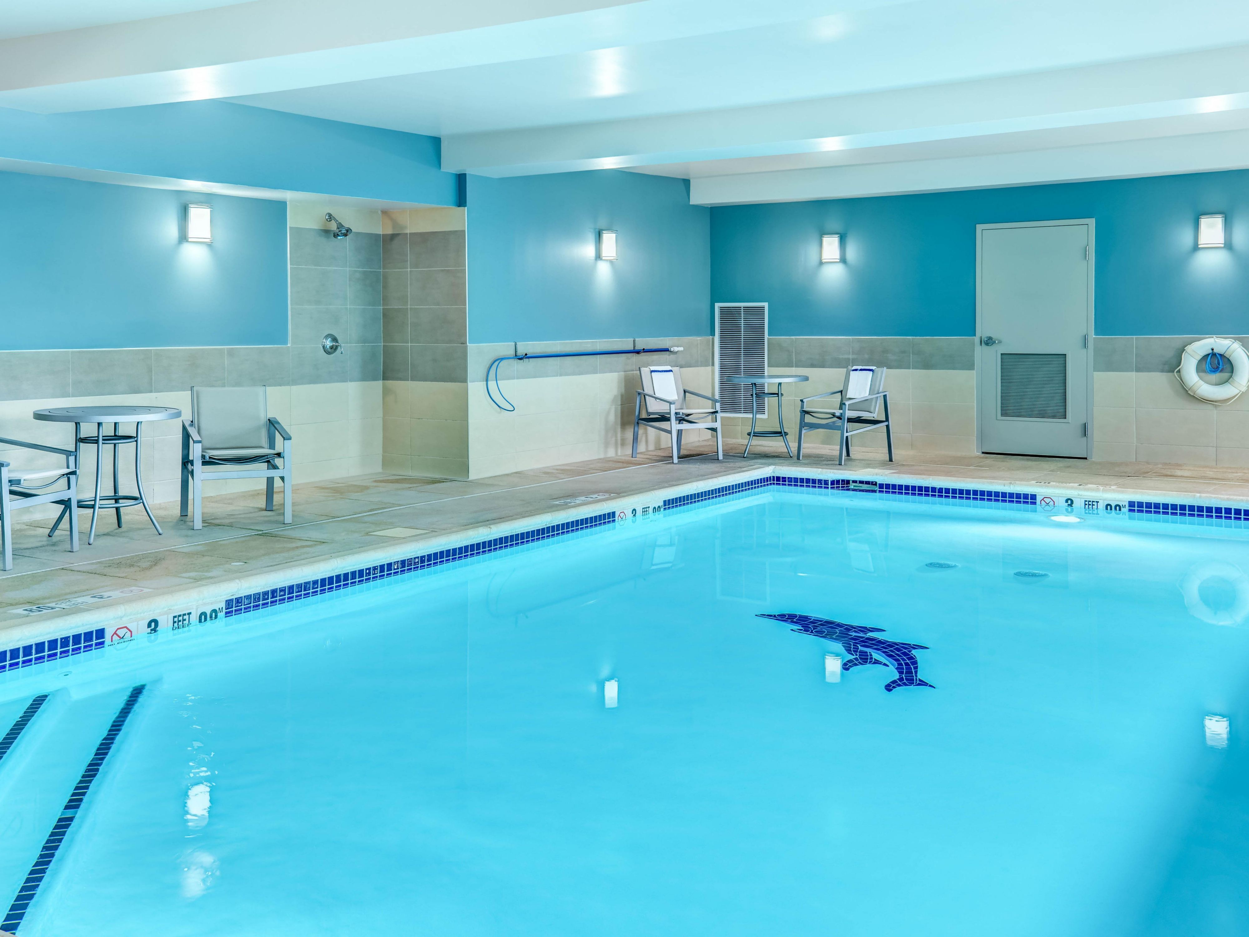 Swim a few laps in the morning to wake up or dive in after a day of business meetings or sightseeing. Relax at our indoor pool oasis with lounge chairs, tables, and towels. Perfect for a family staycation!