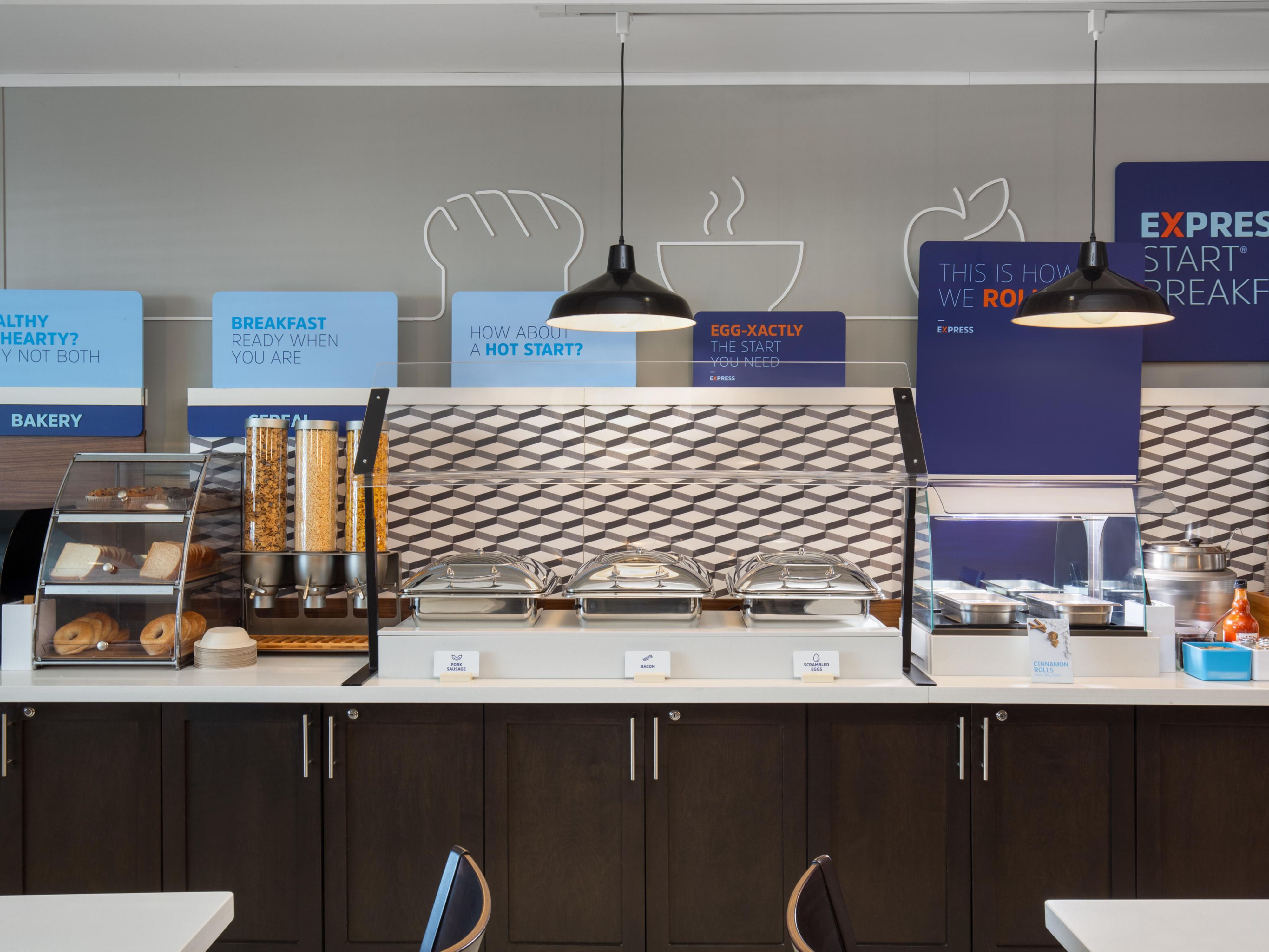 Start your day off right with our Complimentary Breakfast Buffet featuring a rotating menu of hot items such as scrambled eggs, bacon and sausage and cold items such as fruit, yogurt, cereal and bread options. 