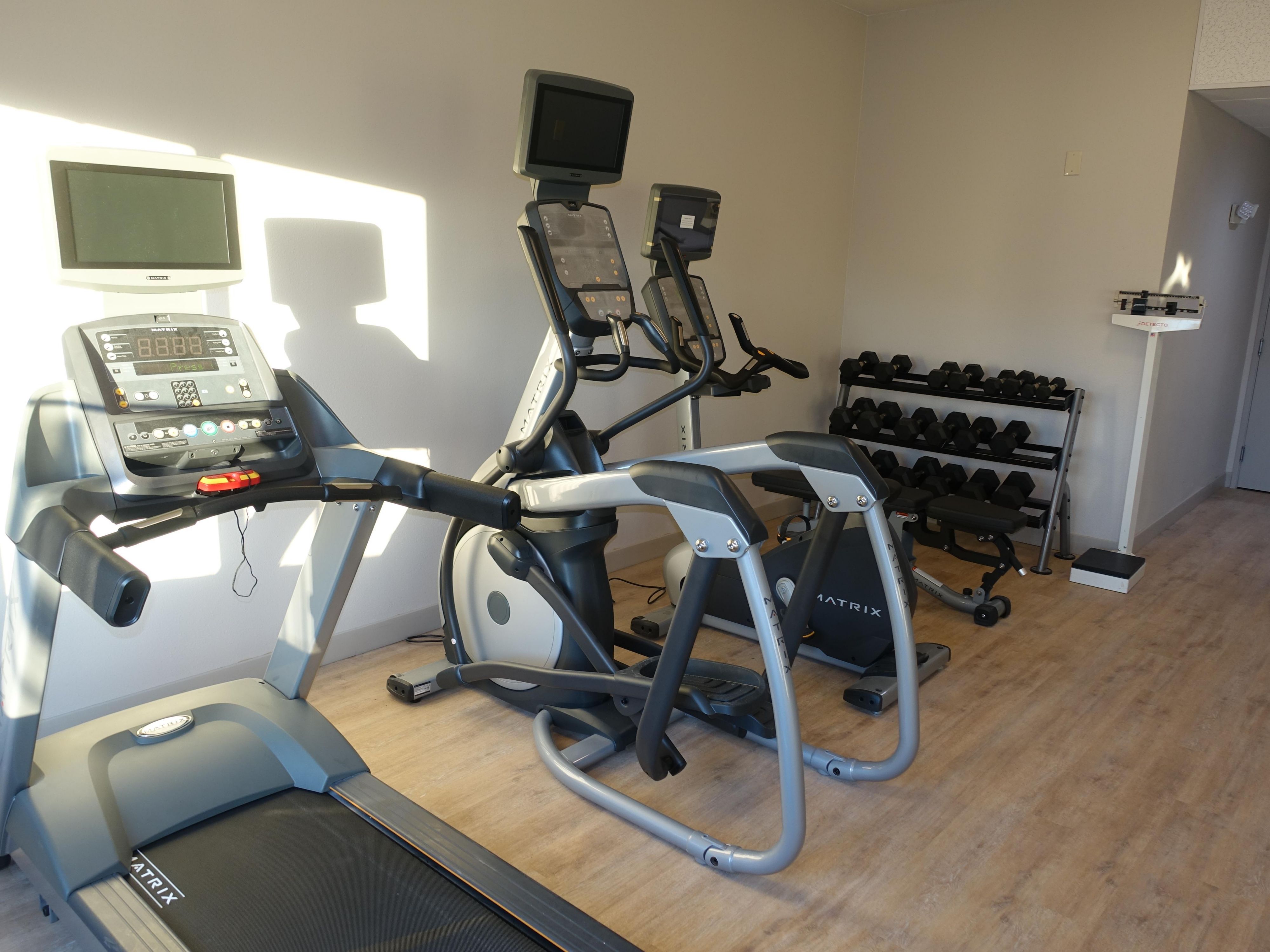 Fitness Center with Treadmill, Elliptical, Bicycle, Weights