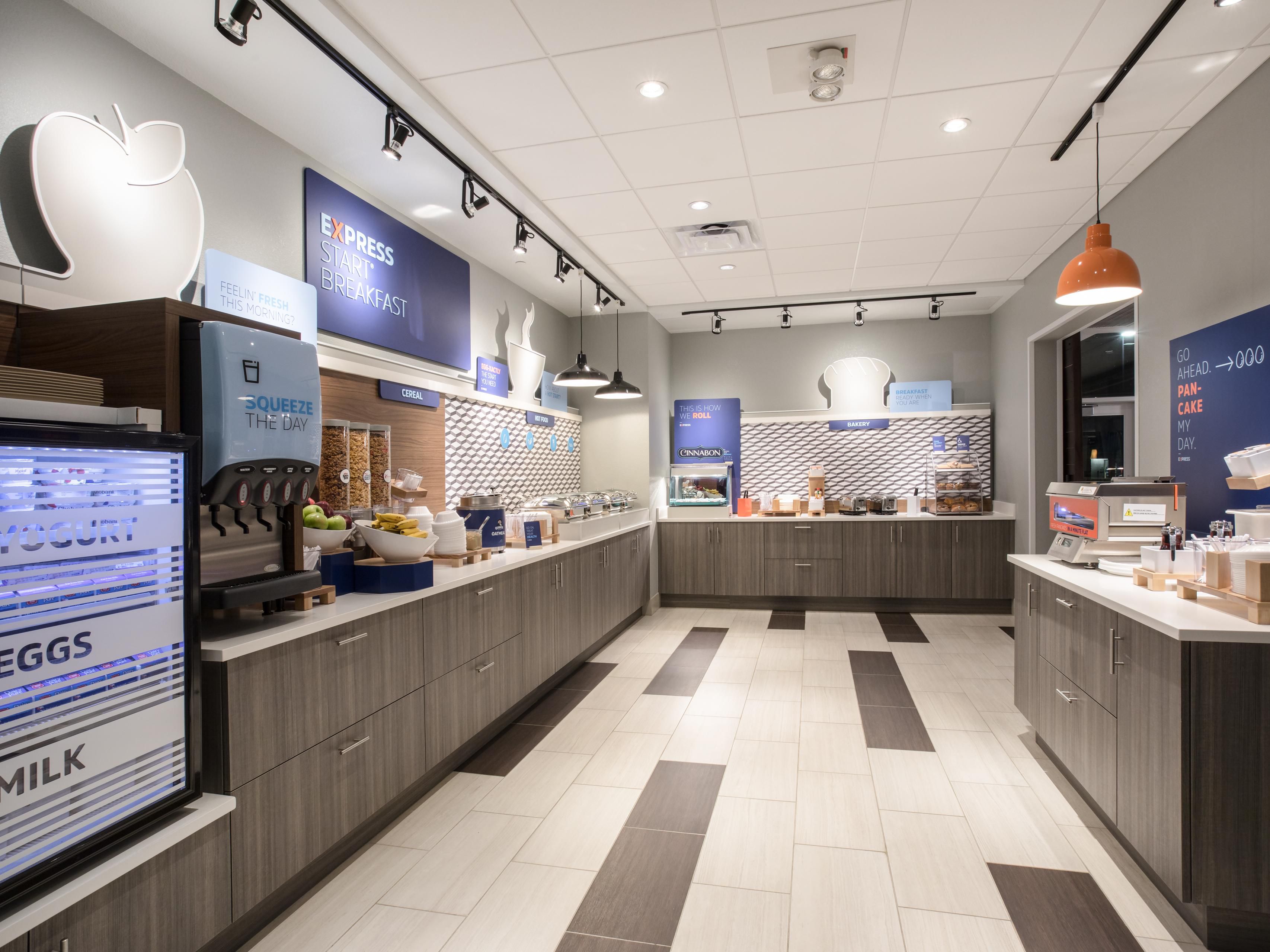 Start your day out right with our hot, complimentary breakfast that includes egg and meat items, pancakes, fruits, and a variety of other options. 