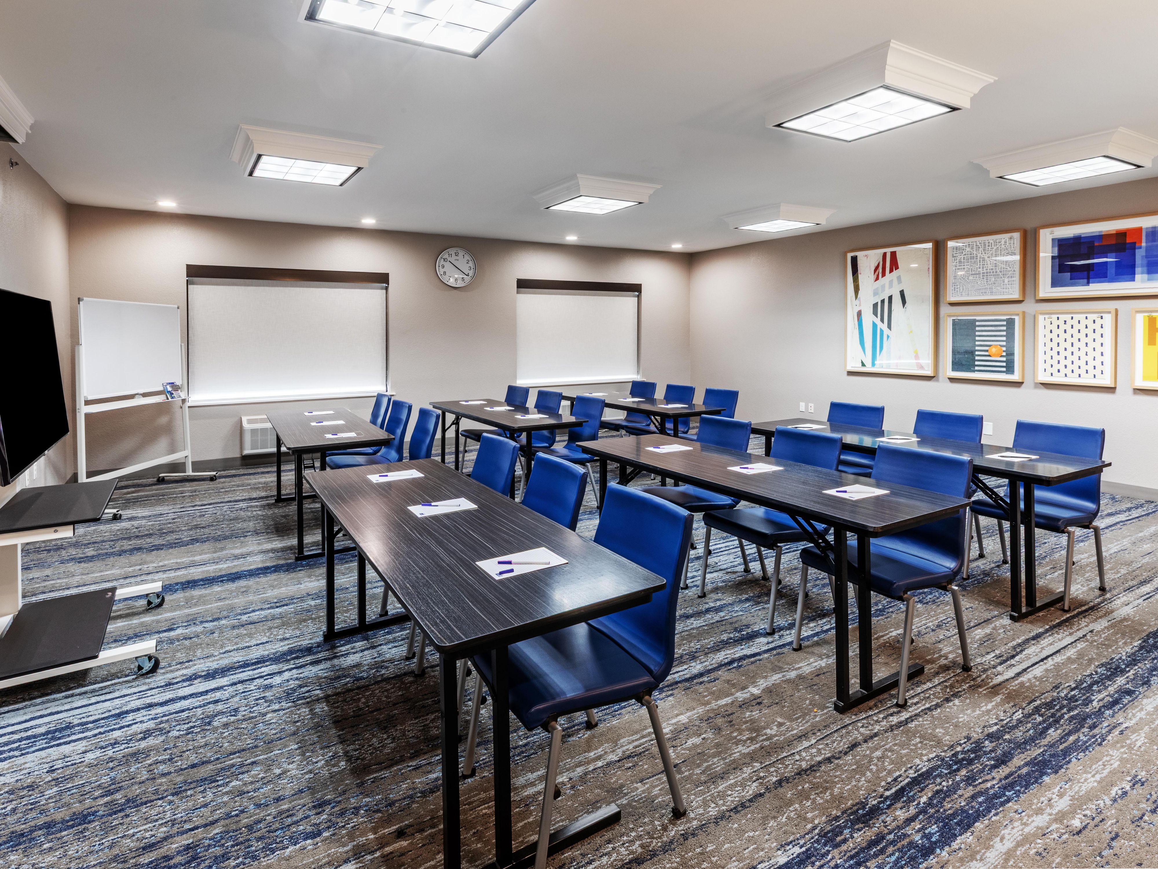 Experience our versatile 650 square feet of event space — ideal for small to medium-sized groups. We'll work with you to set up everything you need for a successful meeting, including catering and audio visual equipment.