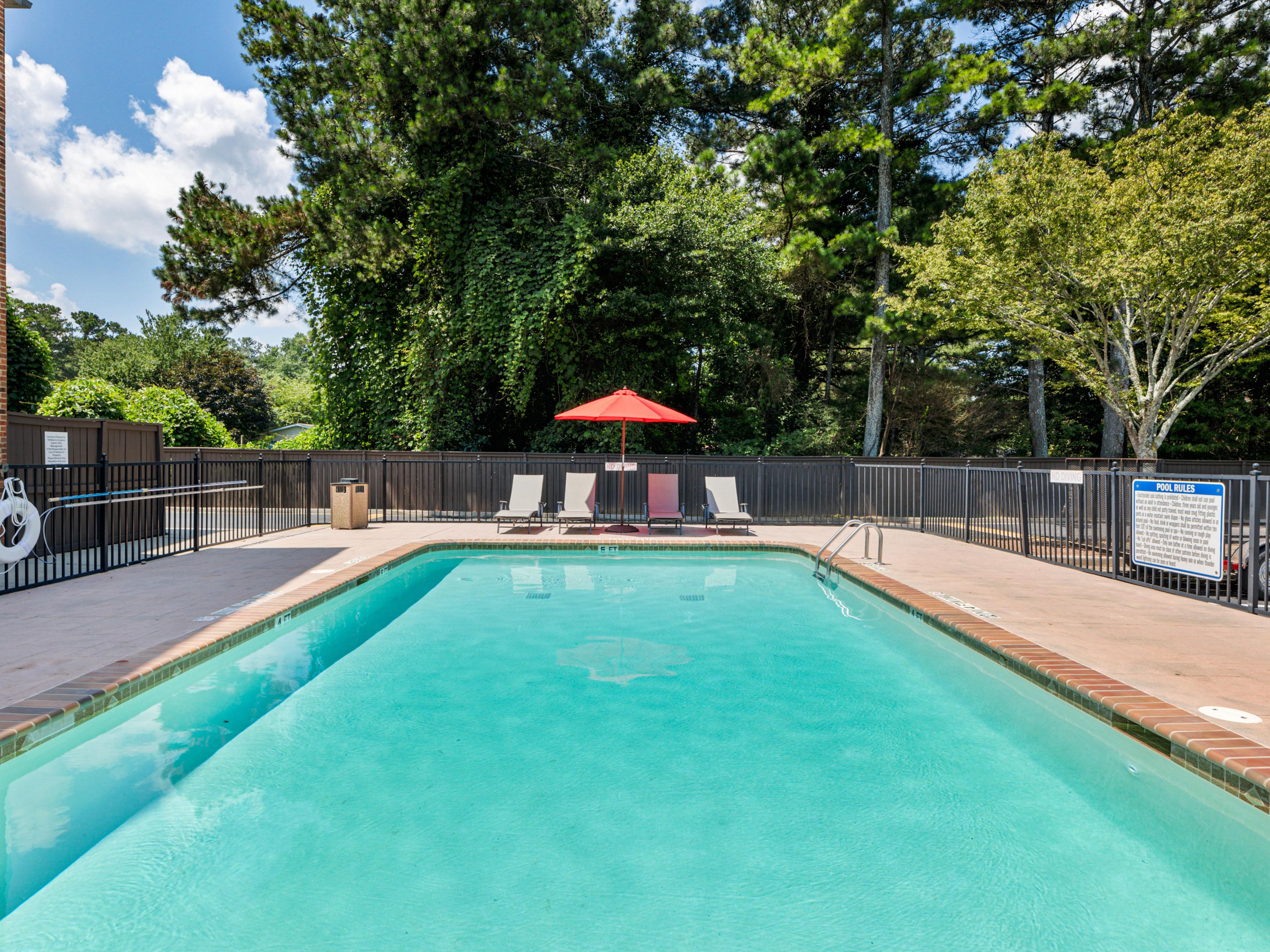 Swim laps or make a splash in our sparkling outdoor pool!