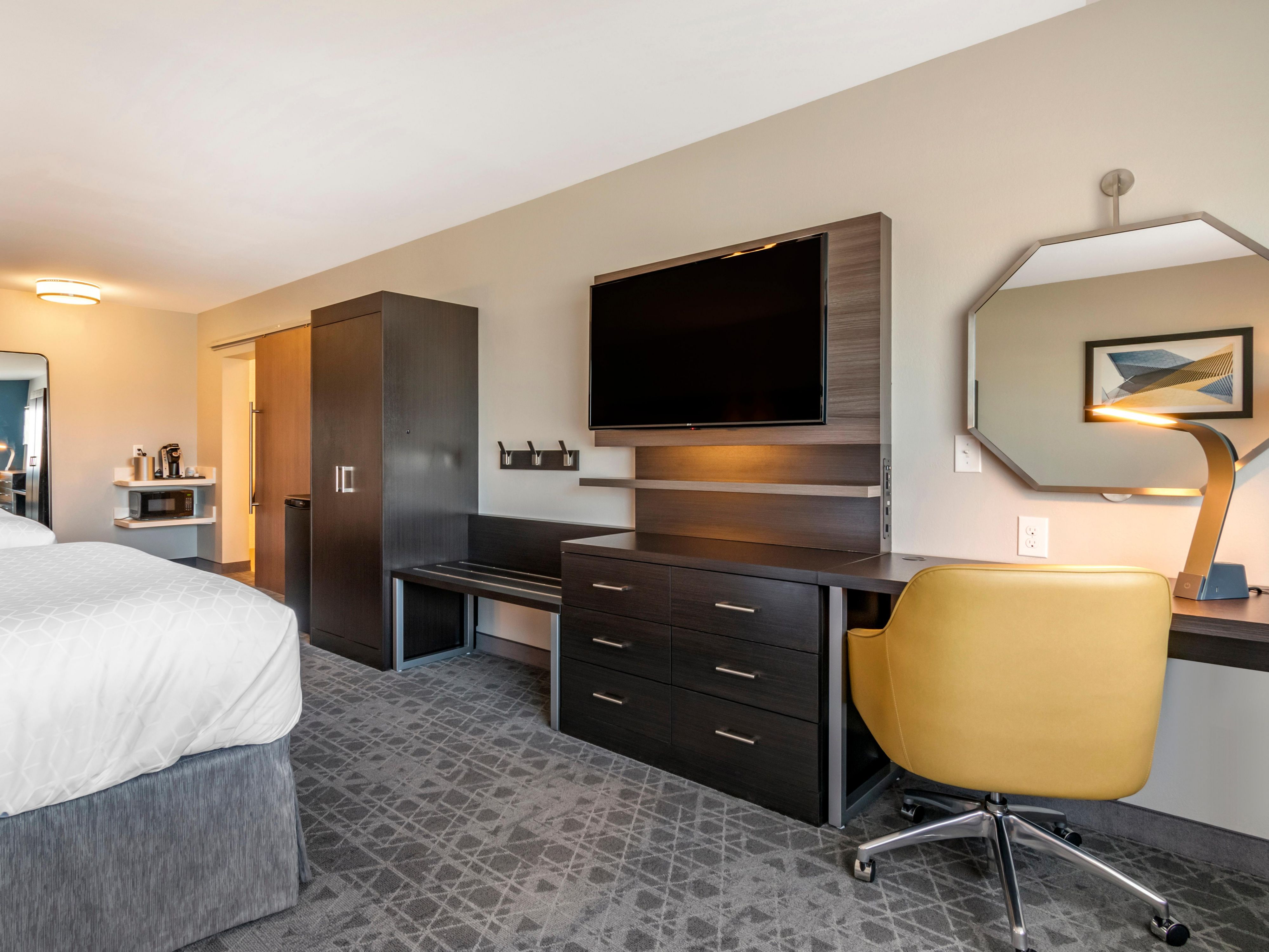 Modern comfort meets smart convenience at our Carlisle, PA, hotel. Each room is equipped with a Keurig for your morning brew, a mini fridge to keep your snacks cool, and an in-room safe for your peace of mind. Plus, our innovative energy-saving feature adds a touch of eco-friendliness to your stay.