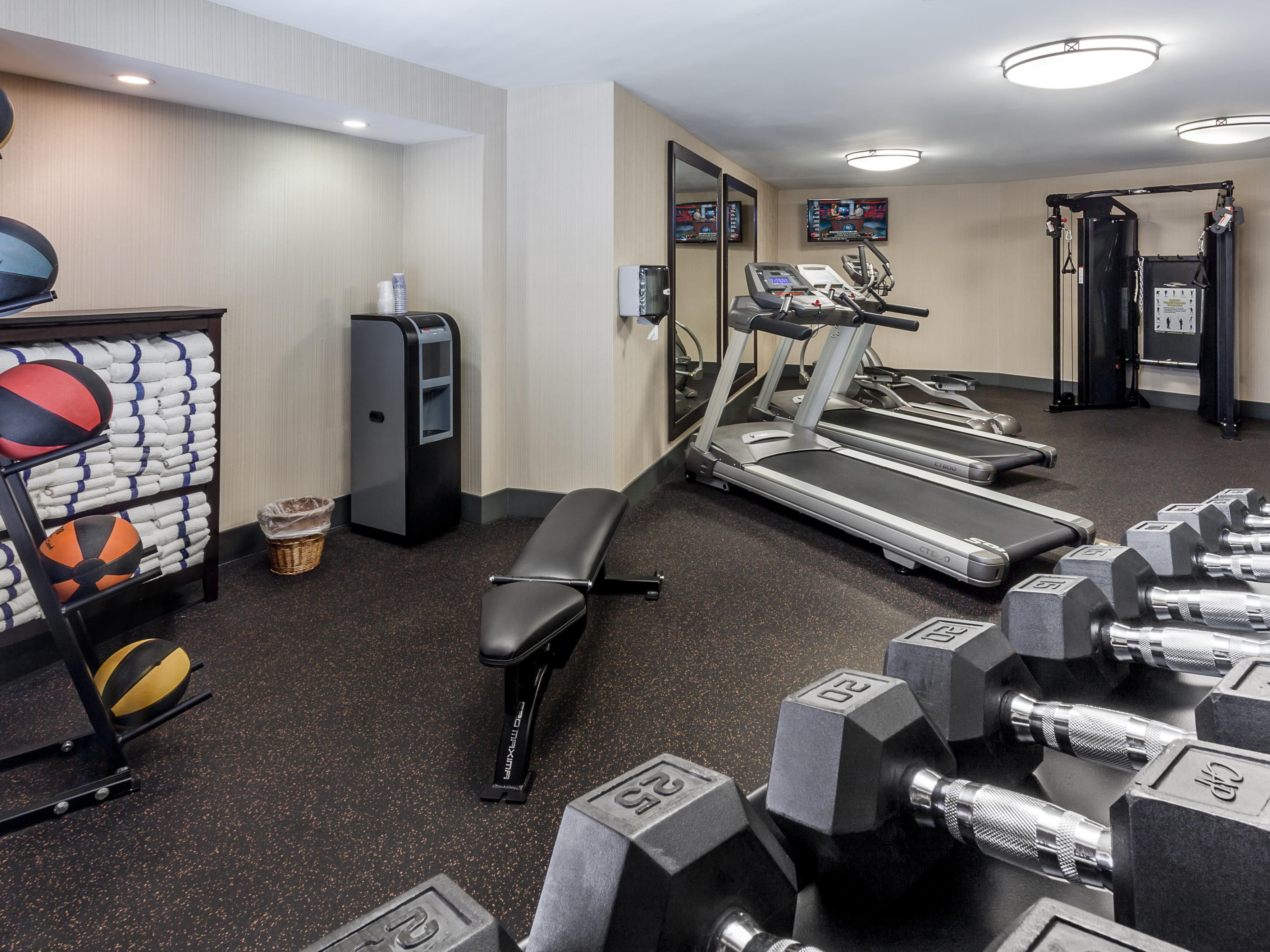 Stay fit with our complimentary fitness center. We offer medicine balls, weights, cardio machines, and fresh towels to help you keep up with the fitness routine you enjoy at home.