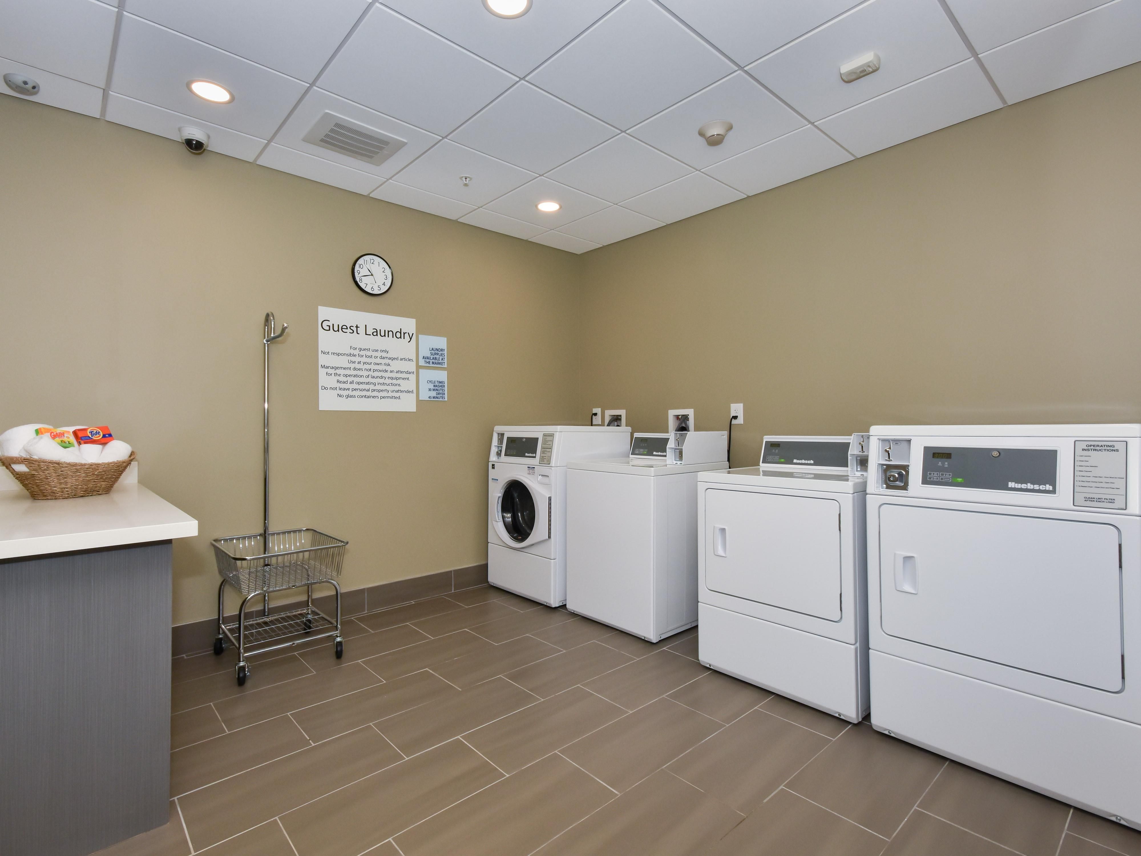 Onsite guest self laundry facilities are available 24 hours a day.