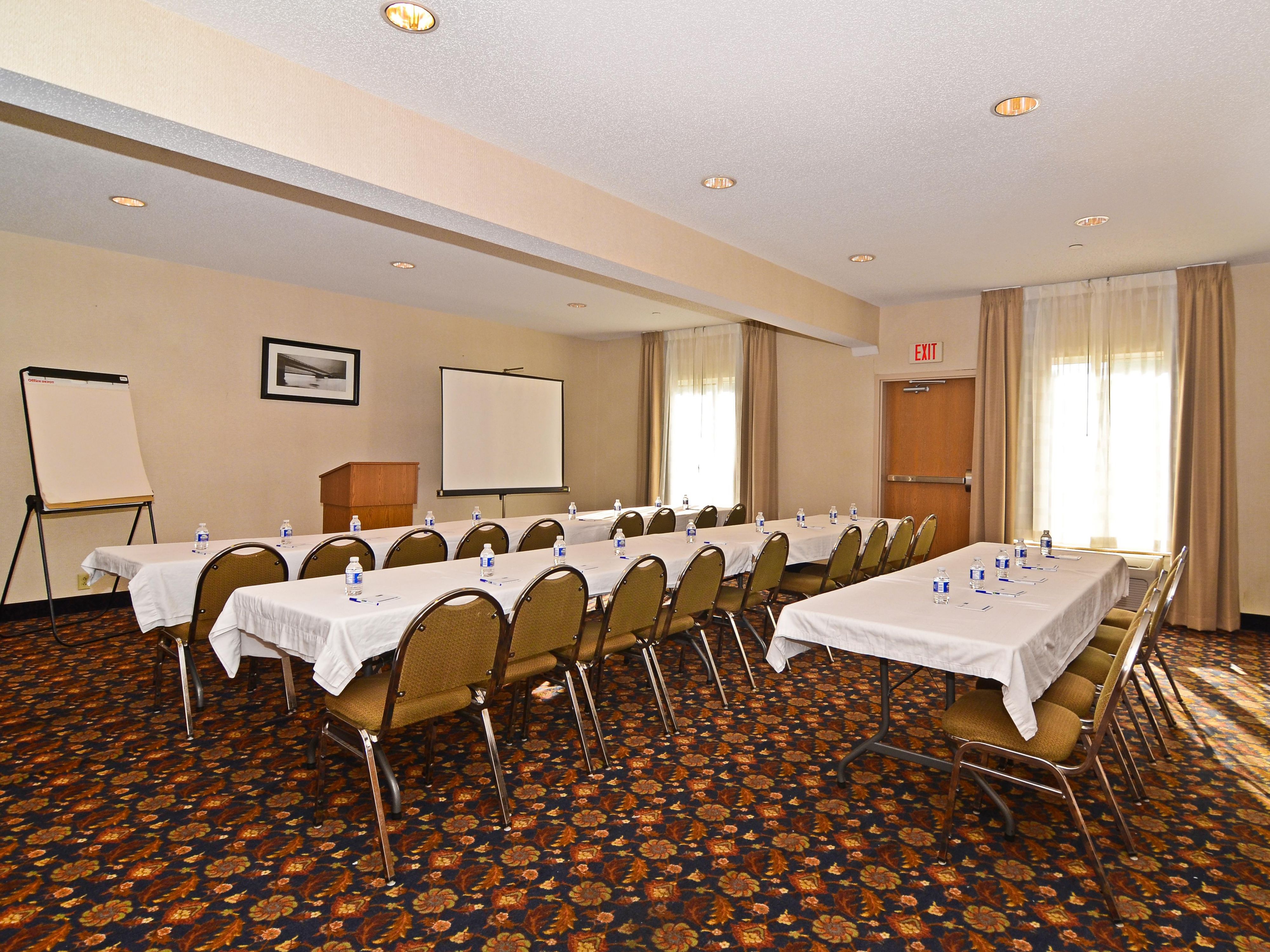 Perfect for gatherings of up to 40  guests, our 552-square-foot meeting room near downtown Chattanooga is equipped with a range of amenities, including flip charts, whiteboards, podiums, projectors, and more. Whether you're hosting a business meeting or a social event, our versatile space ensures a seamless experience.