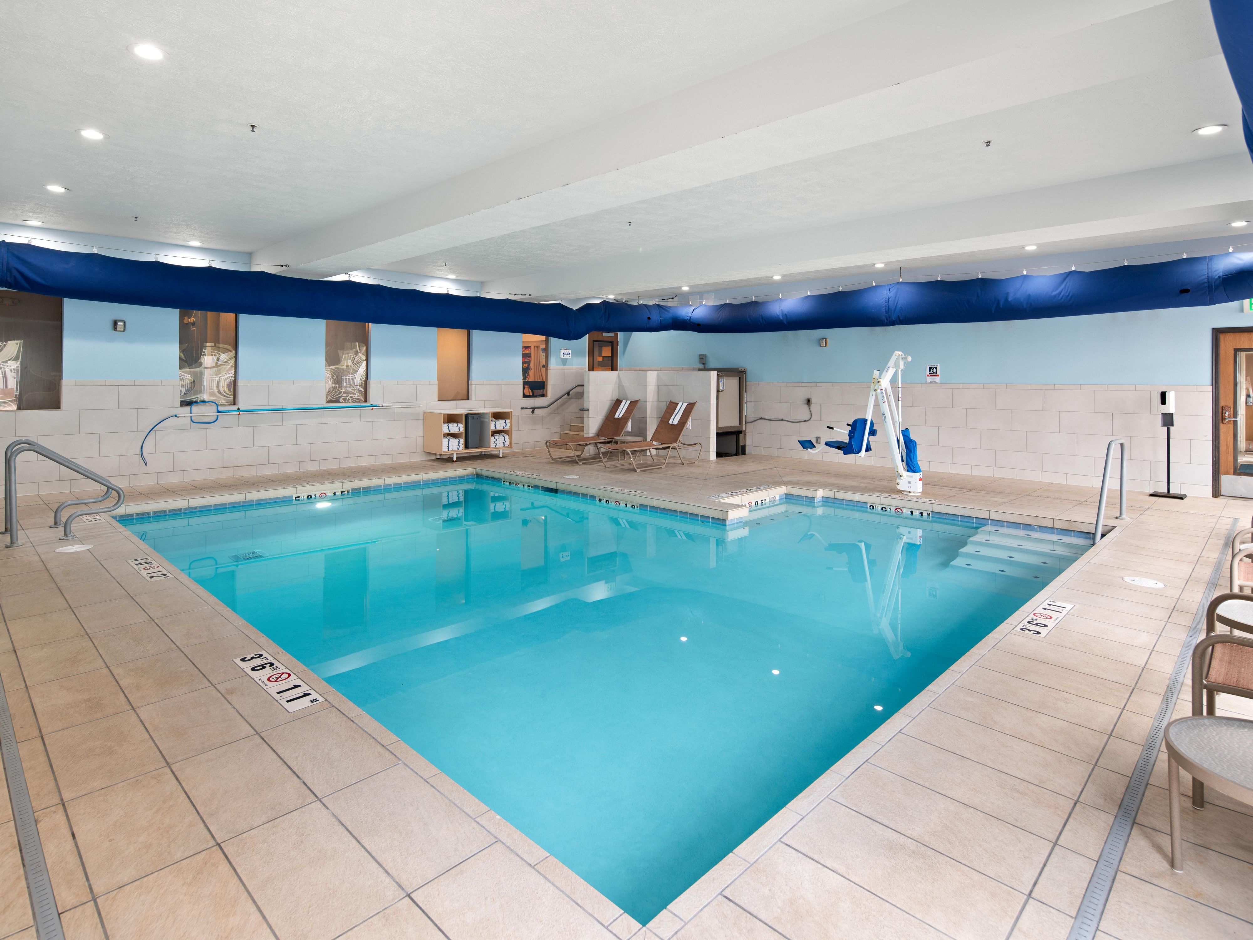 Come make a splash in our indoor heated pool. After a long day of work, come relax and unwind with a swim. Or get that kid energy released after a day of travel or sports. 
