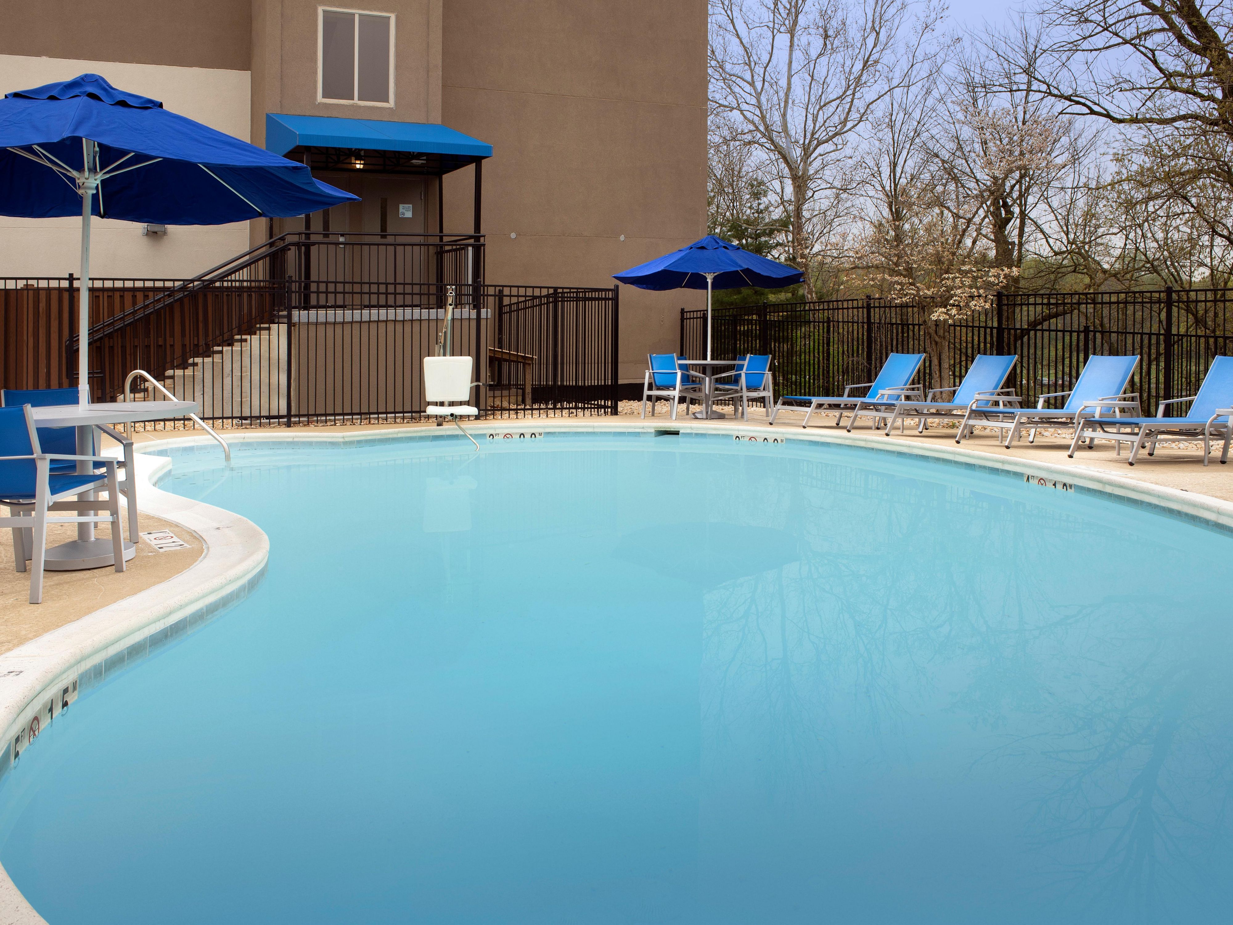 Hotel guests can relax in our outdoor pool after their long day