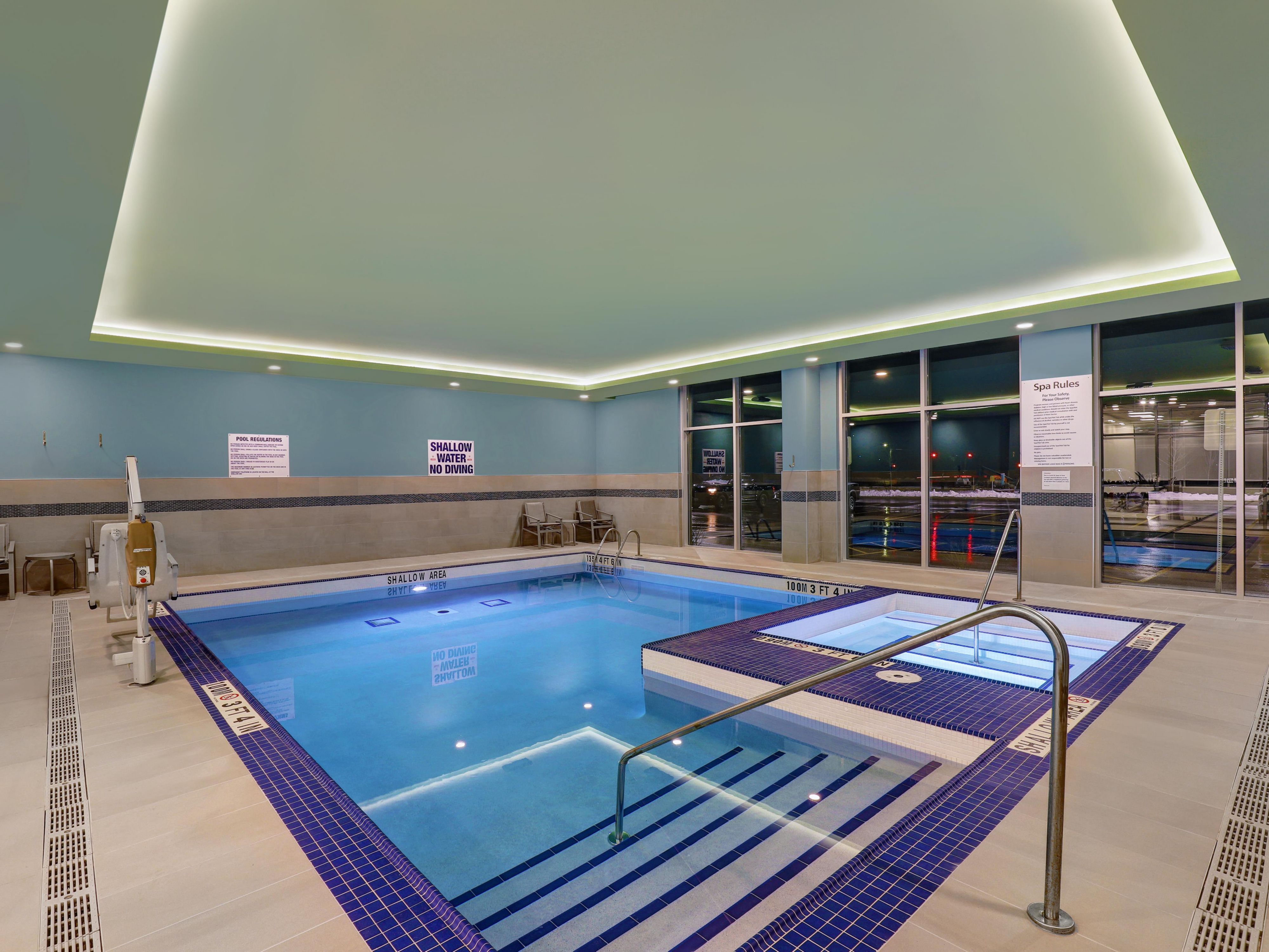 Our Heated Indoor Pool & Whirlpool is open daily from 9:00am-11:00pm. 