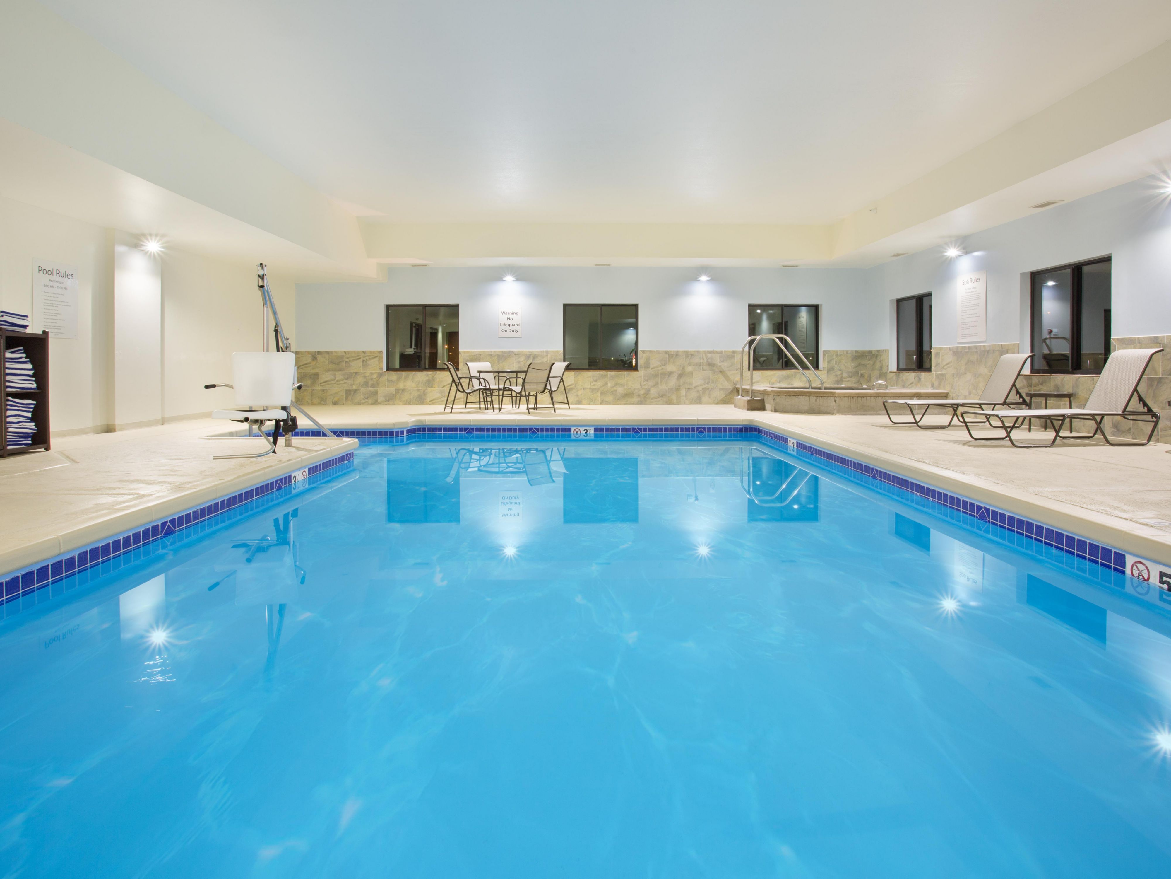 We are the only property in Concordia, KS with an indoor pool on site. Also, enjoy our large outdoor patio area with lounge chairs during our summer months. 