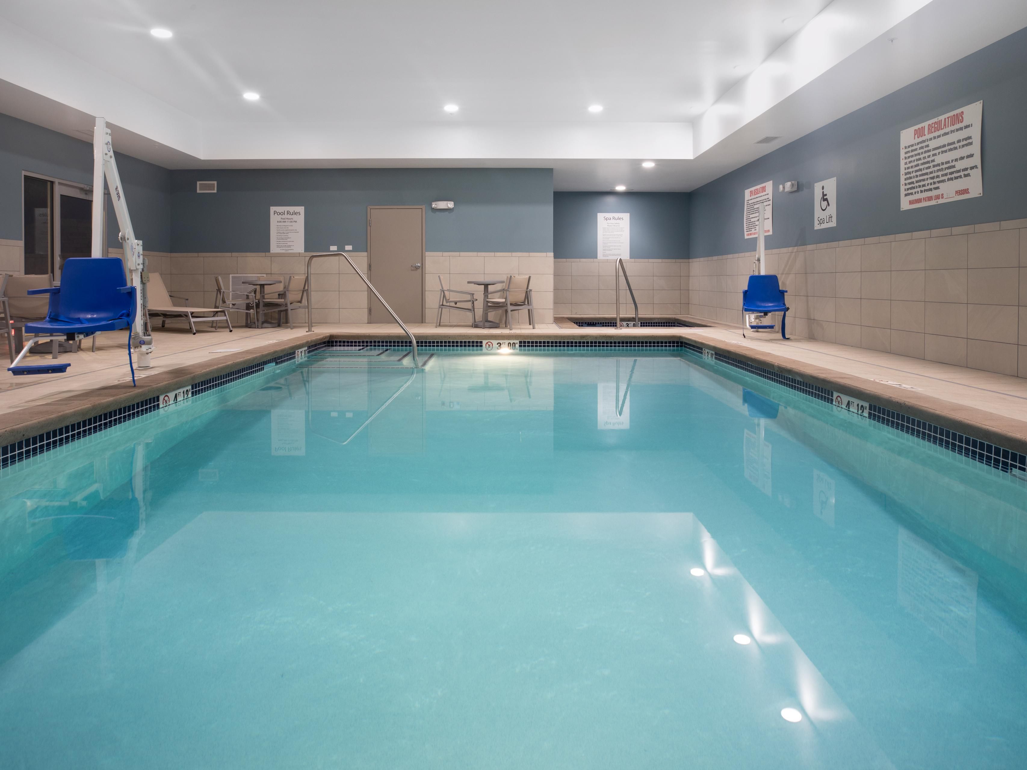 Enjoy our indoor pool and hot tub while in town to exercise, have fun with the family, or just relax.  It's the perfect remedy after a long day.