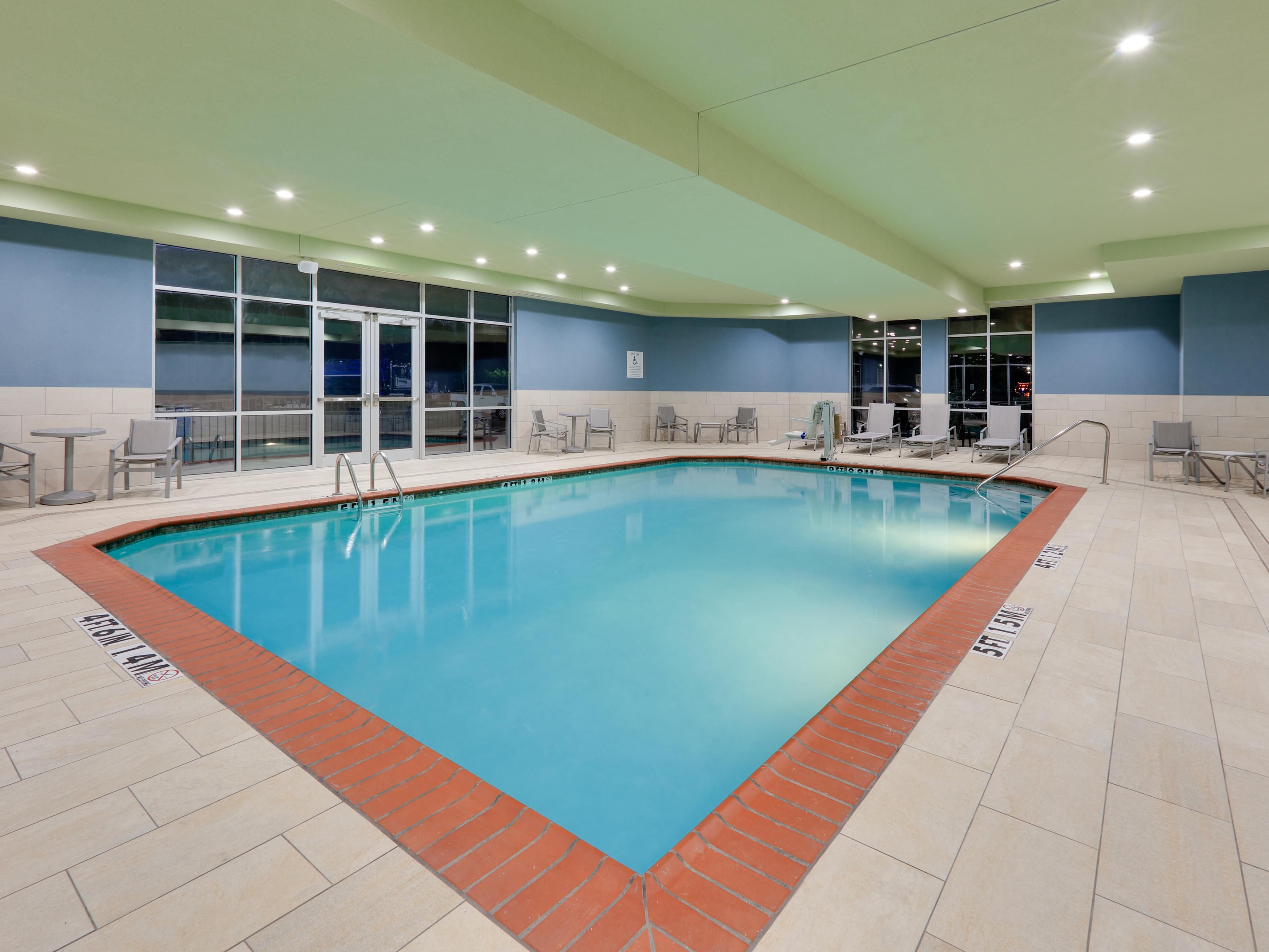 Guests are encouraged to enjoy our heated indoor pool all year! Pool hours are from 8:00 AM - 10:00 PM. 