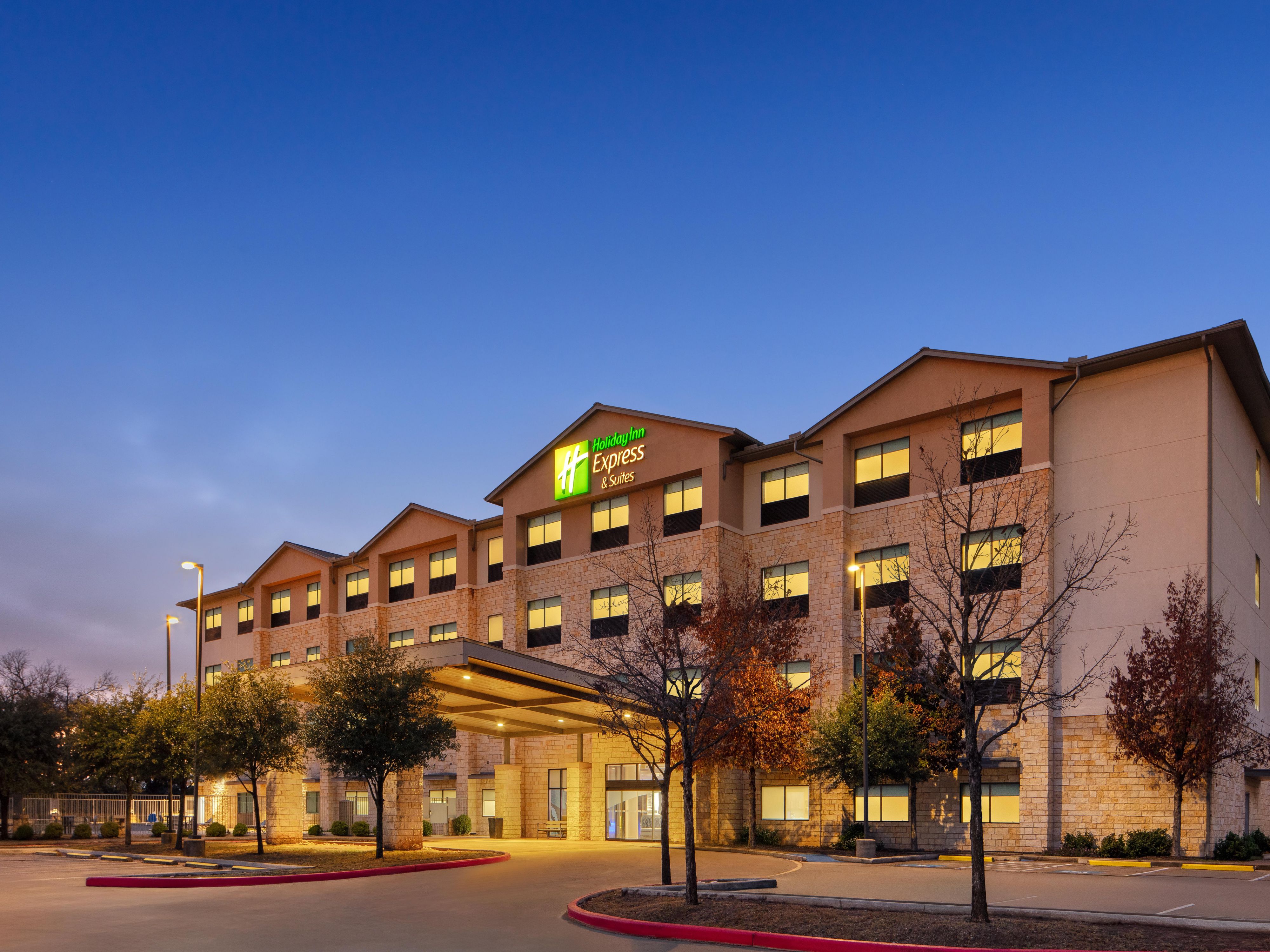 Hotel exterior at dusk
