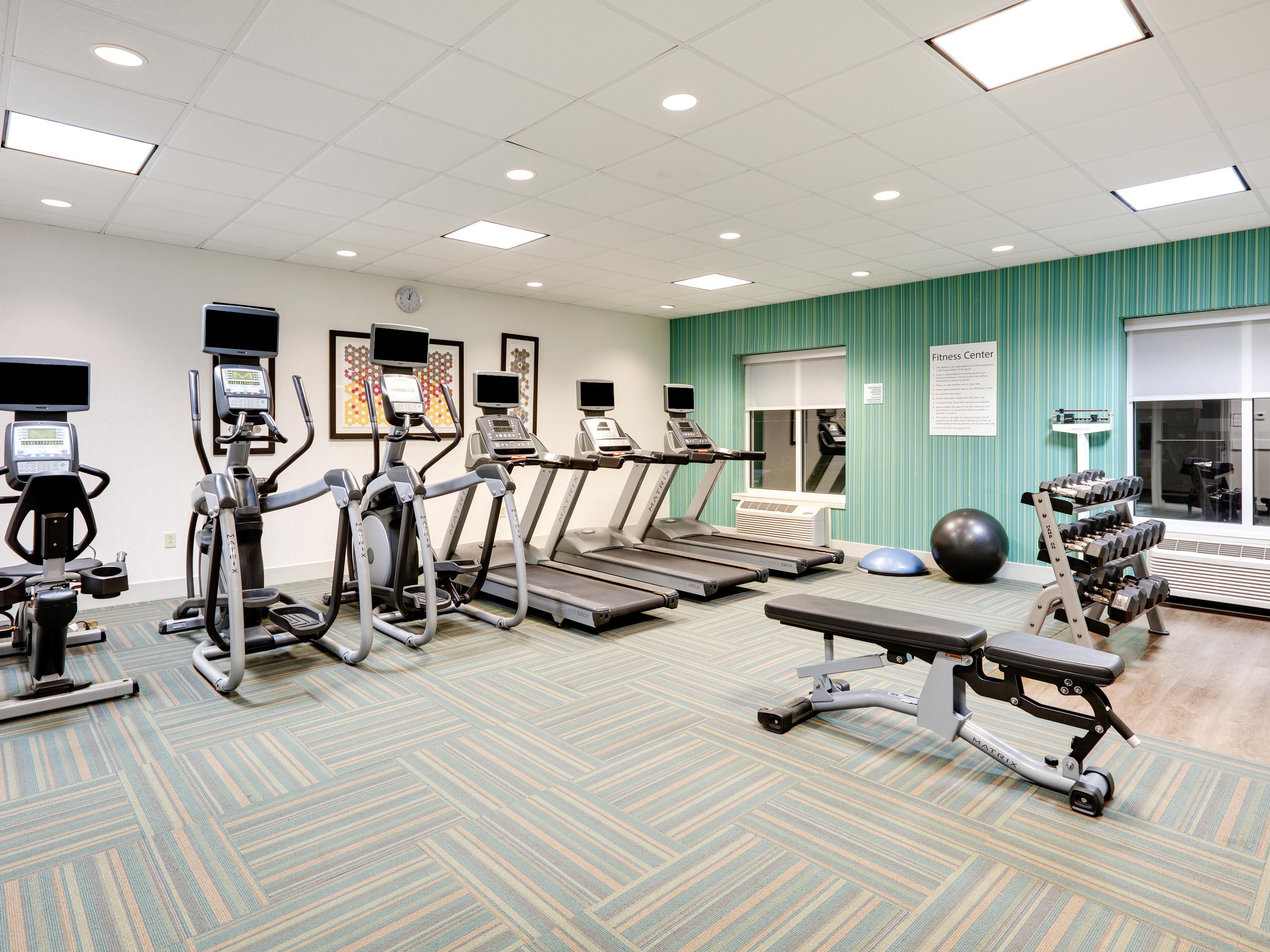 Start your day off feeling your best. Treadmills, stationary bike and Elliptical now include their own individual television screens so you can choose what you watch while you work out! Hand weights, yoga mats, free weights, bench and medicine balls are available in our open workout area.