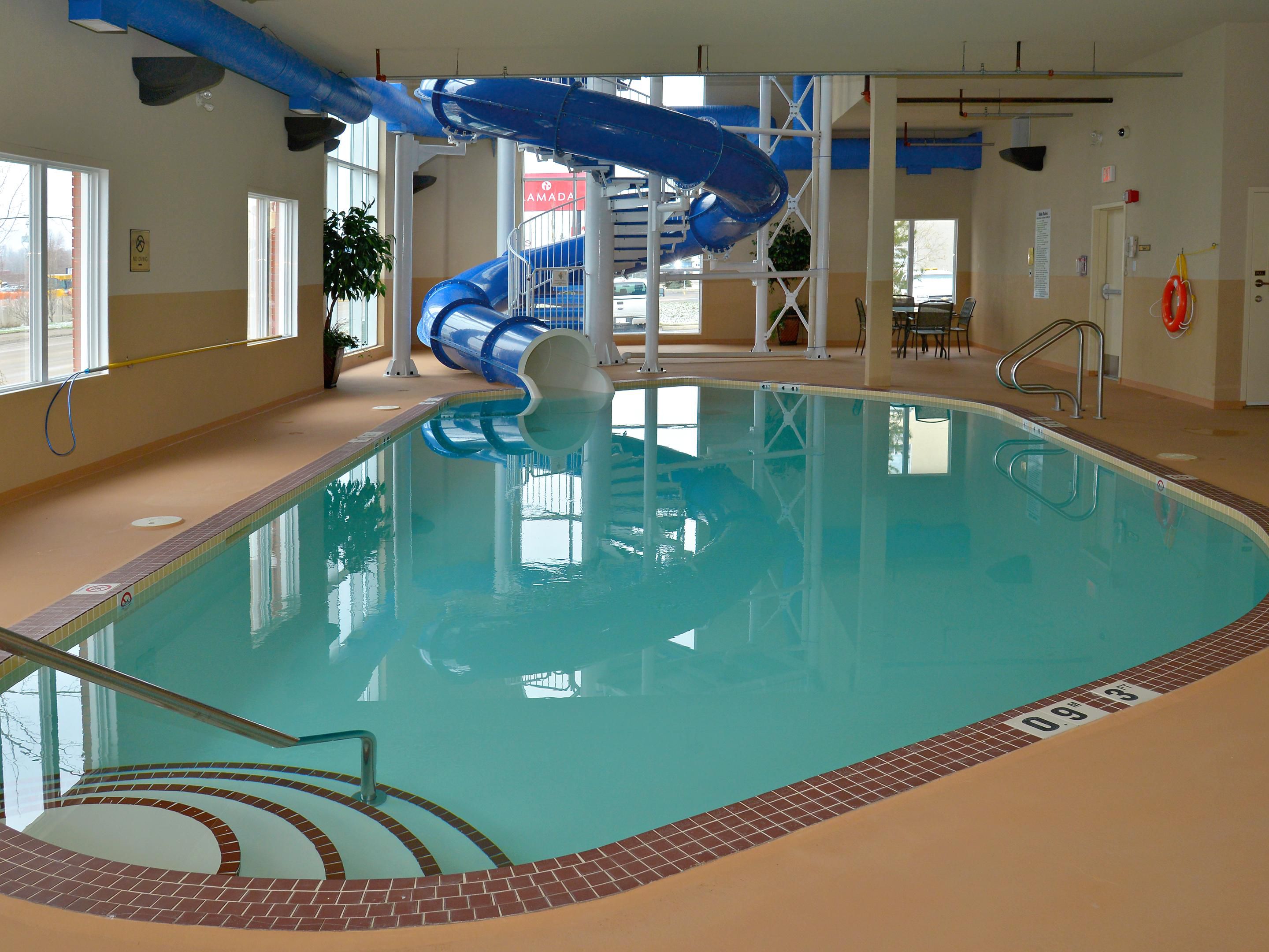 Time for some fun!! Wind down the waterslide & splash in the pool!