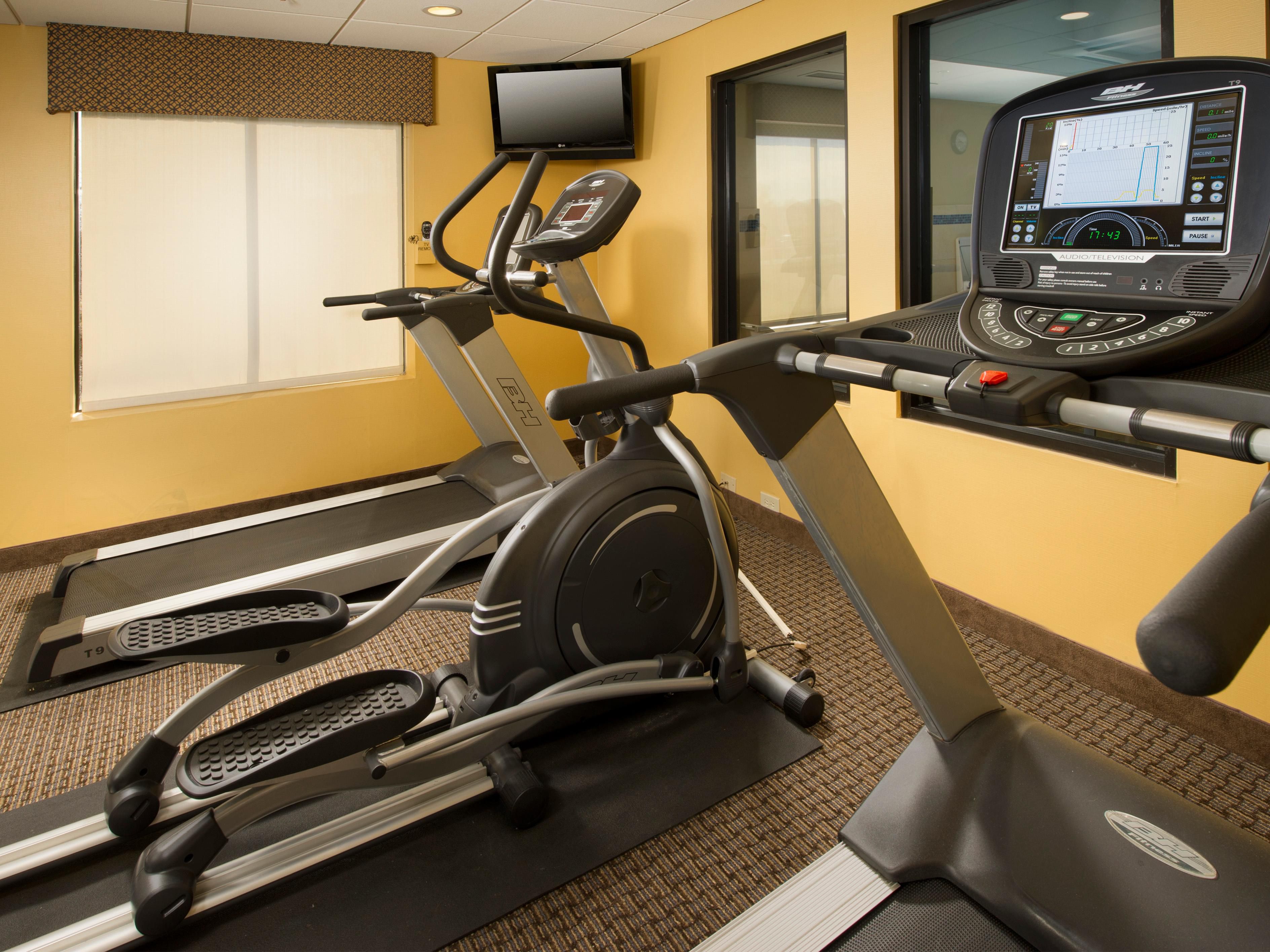 Our fitness center is equipped with an elliptical and a treadmill, both with personal TV's, and a multi-function weight machine, all overlooking our swimming pool area.