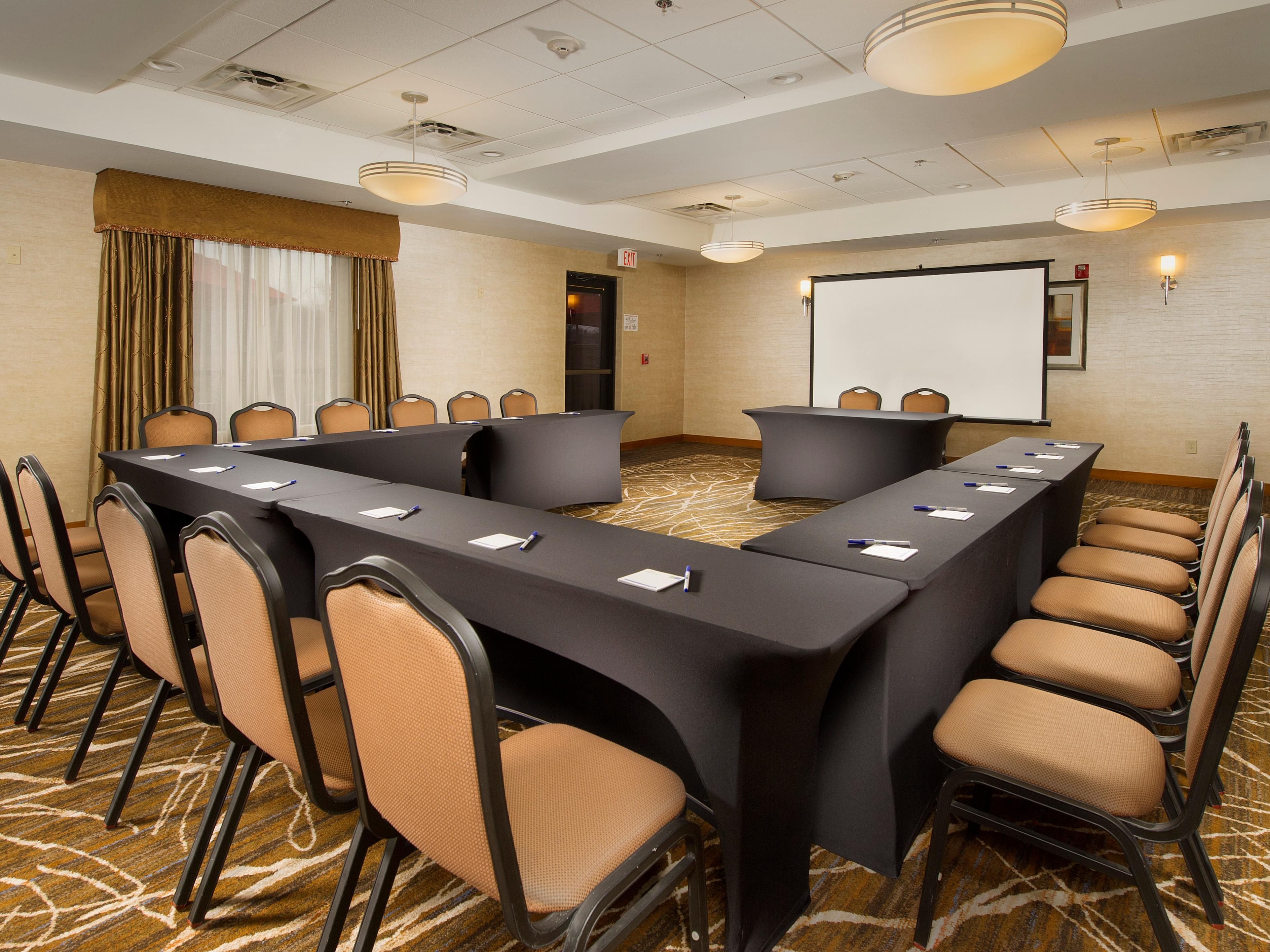 Host your next corporate meeting or social gathering in 912 sq. ft. of contemporary meeting space. Seating for a maximum of 60 people, patio off of meeting room, wet bar, complimentary wireless internet, conference phone, LCD projector available for rental. Bring your own food or order from local caterers.