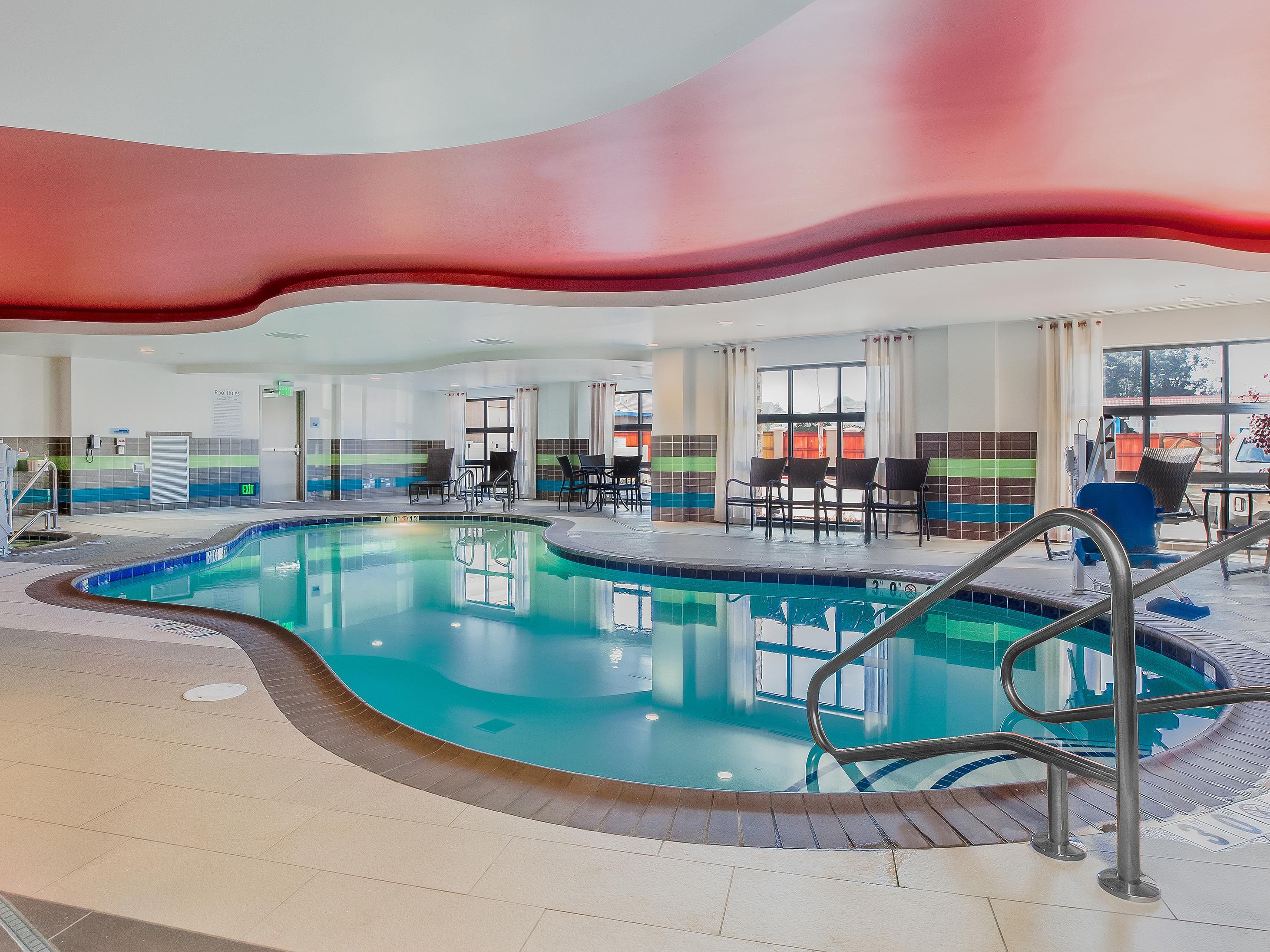 Take a dip in our indoor heated pool and jacuzzi open year round.