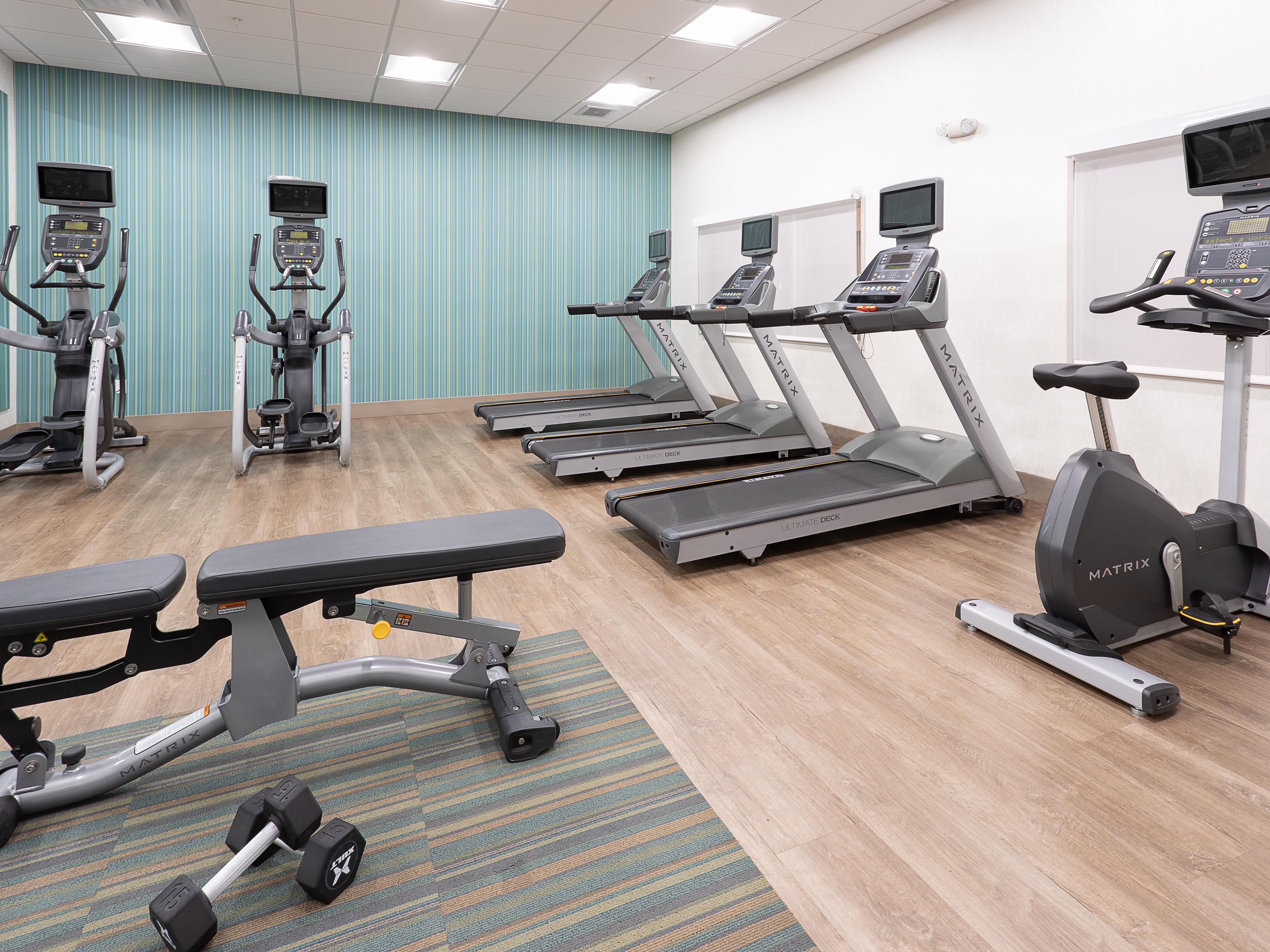 Keep up with your training while away from home. Our gym facilities are open 24 hours and offer a diverse range of options to exercise.