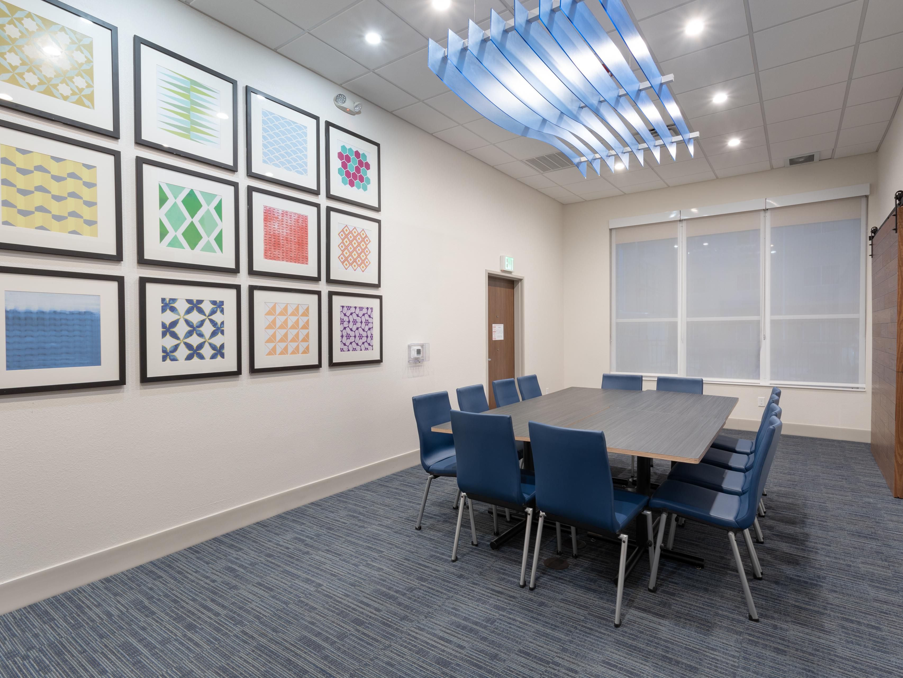 Our modern meeting room is the perfect fit for your next meeting or get together.