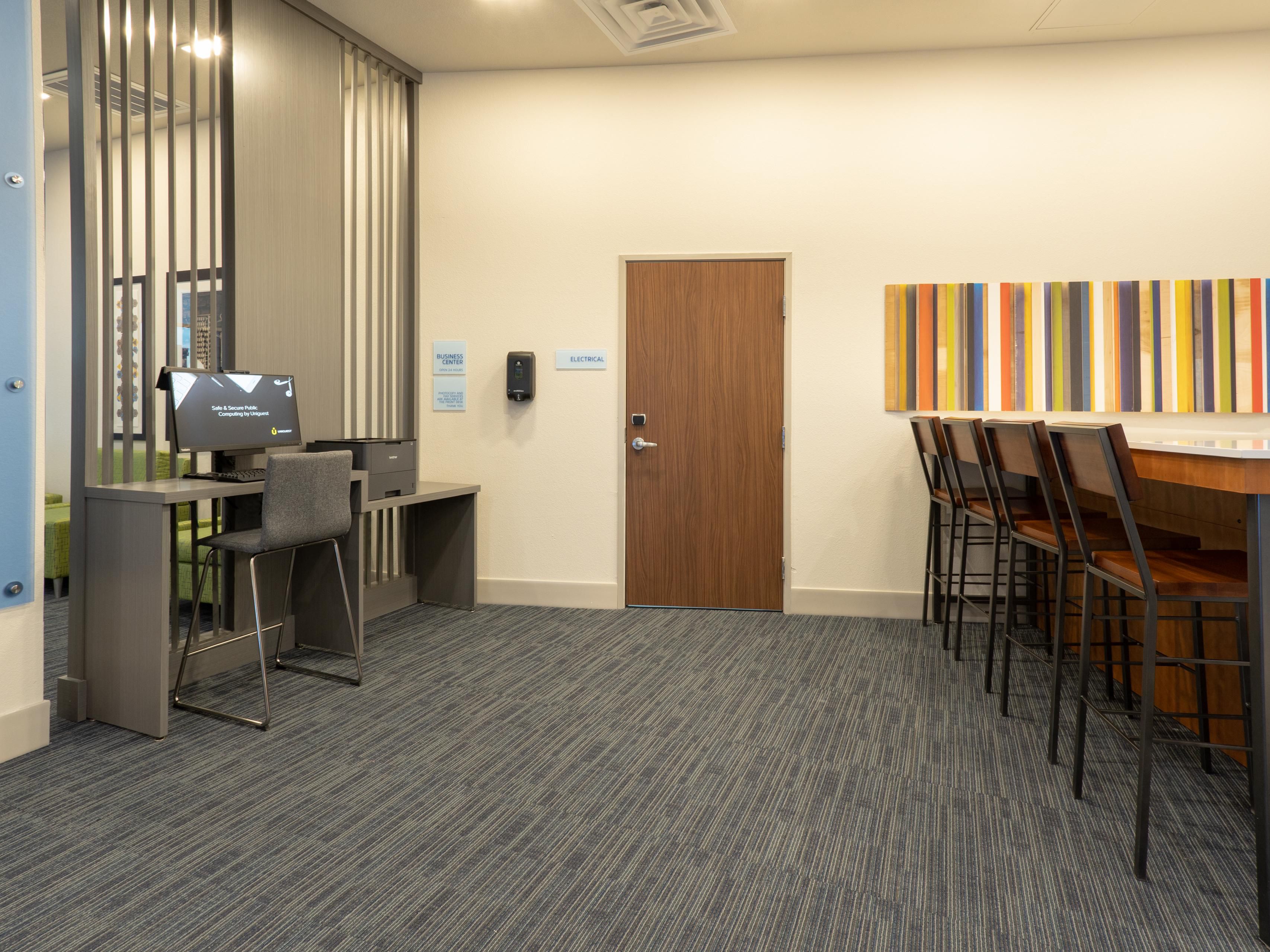 The convenient on-site Business Center is available 24/7. It is equipped with a printer/copier/scanner. Office supplies are available. A member of our friendly staff is available from 12:00AM to 12:00AM to assist you.