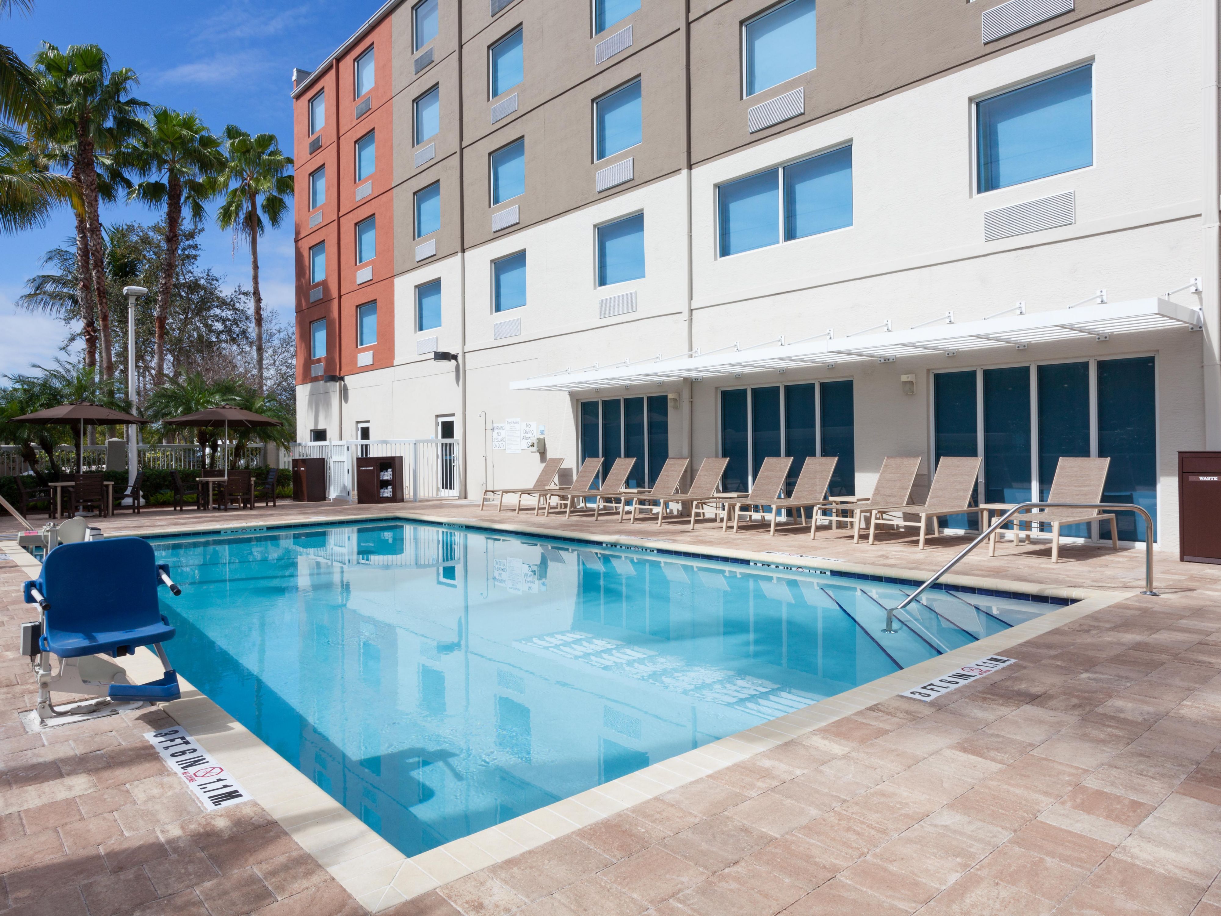 We are just a few minutes drive to beautiful beaches and local attractions! Plus an outdoor pool located on property for your enjoyment. 