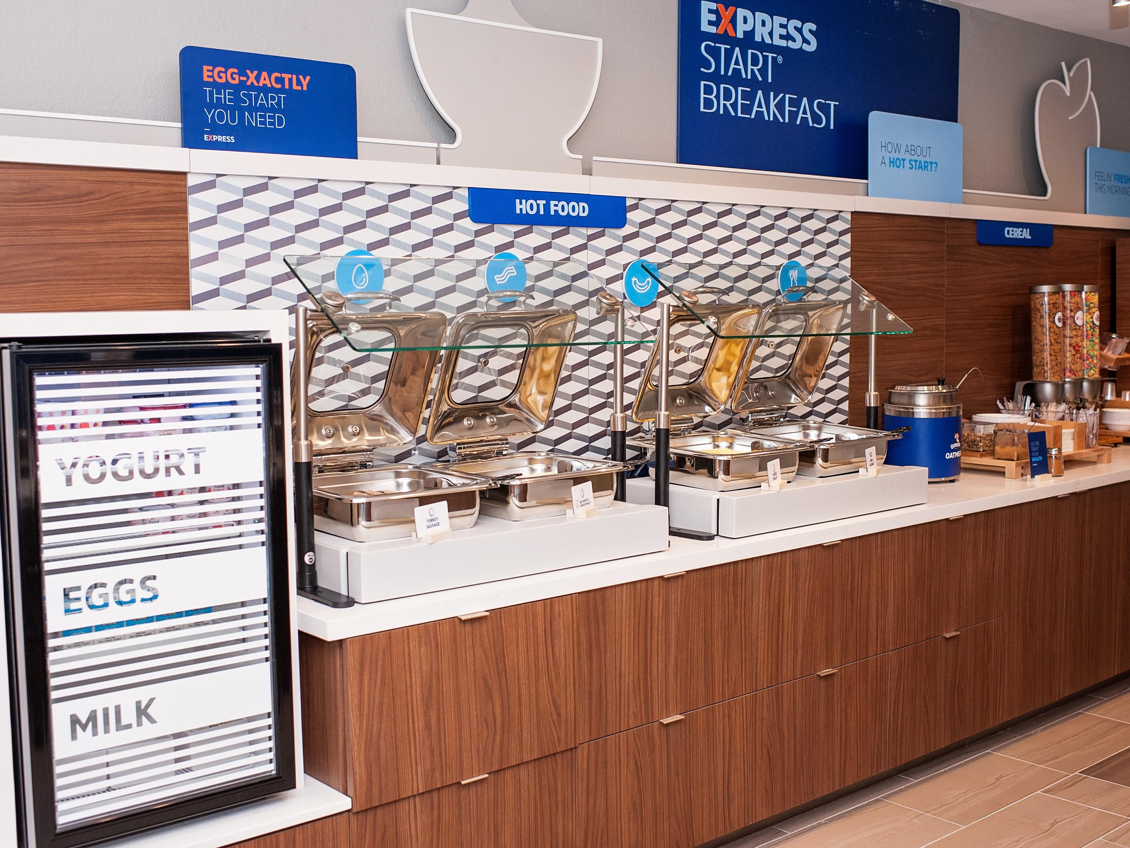 We feature a wide variety of hot and cold items to choose from including eggs, sausage and bacon, oatmeal, cereal, yogurt and much more. If you are a coffee lover you will truly enjoy our new Costa Coffee machine featuring a bold robust flavor. Tea, juice and milk are served as well.