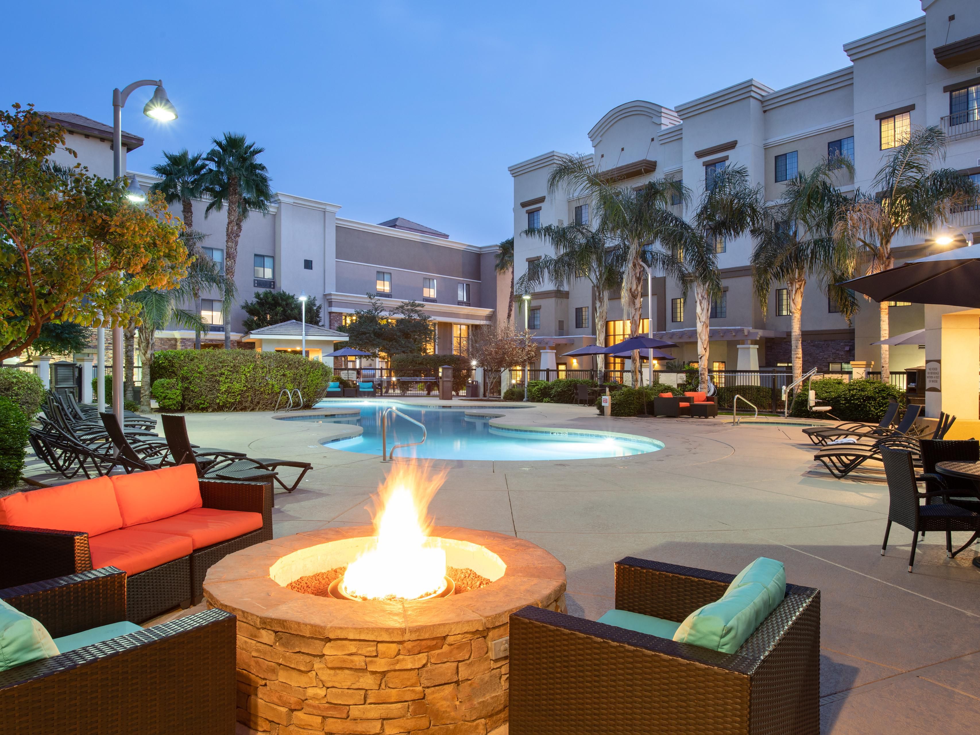 Our heated outdoor pool with whirlpool and fire pits are here to help you feel like you are at a resort. Come play and relax with us under the sunny Phoenix sun. 