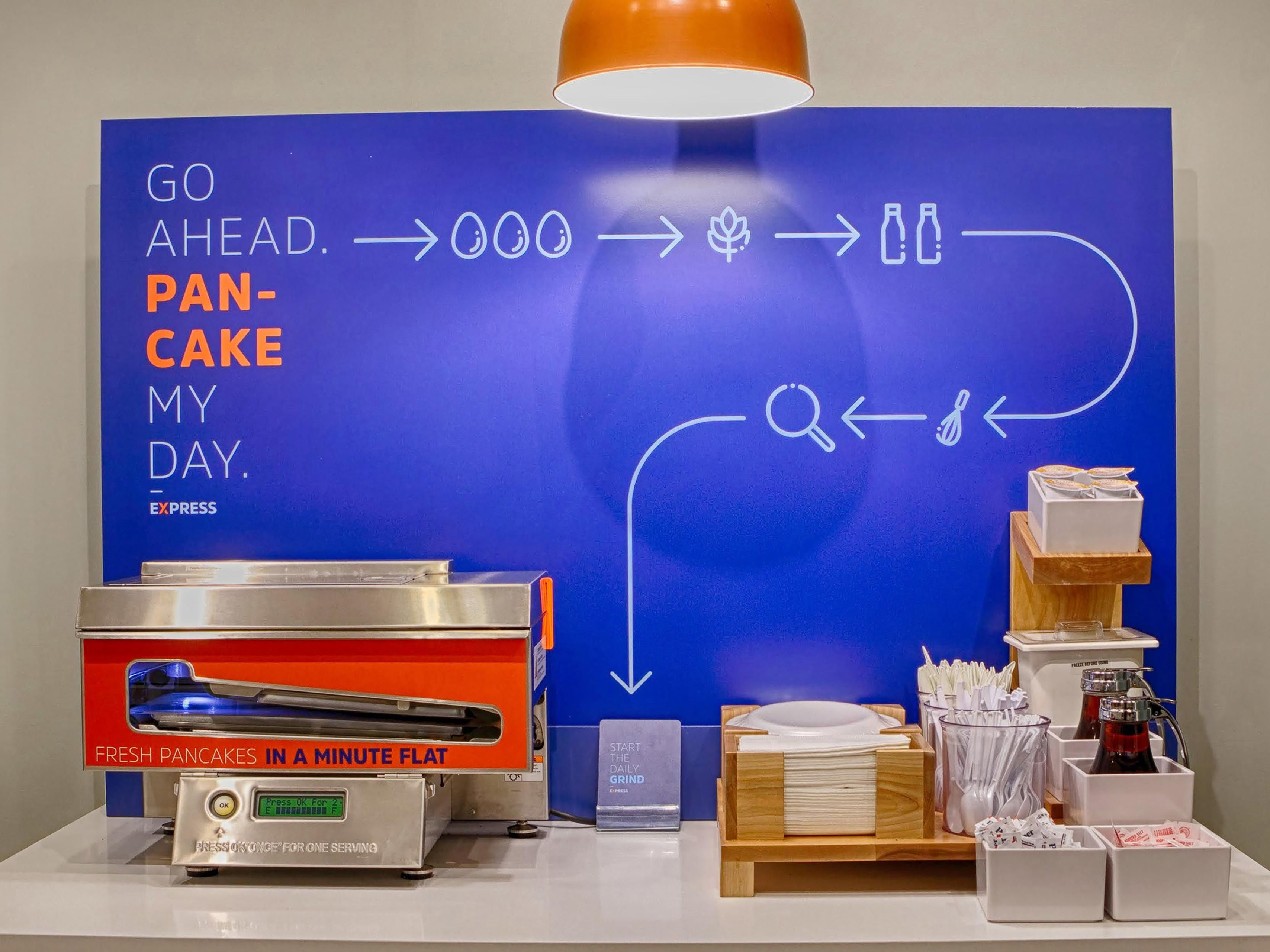 Our complimentary Express Start Breakfast bar offers hot to go bags, cold items, juices and coffee. Socially distanced seating is also available.
