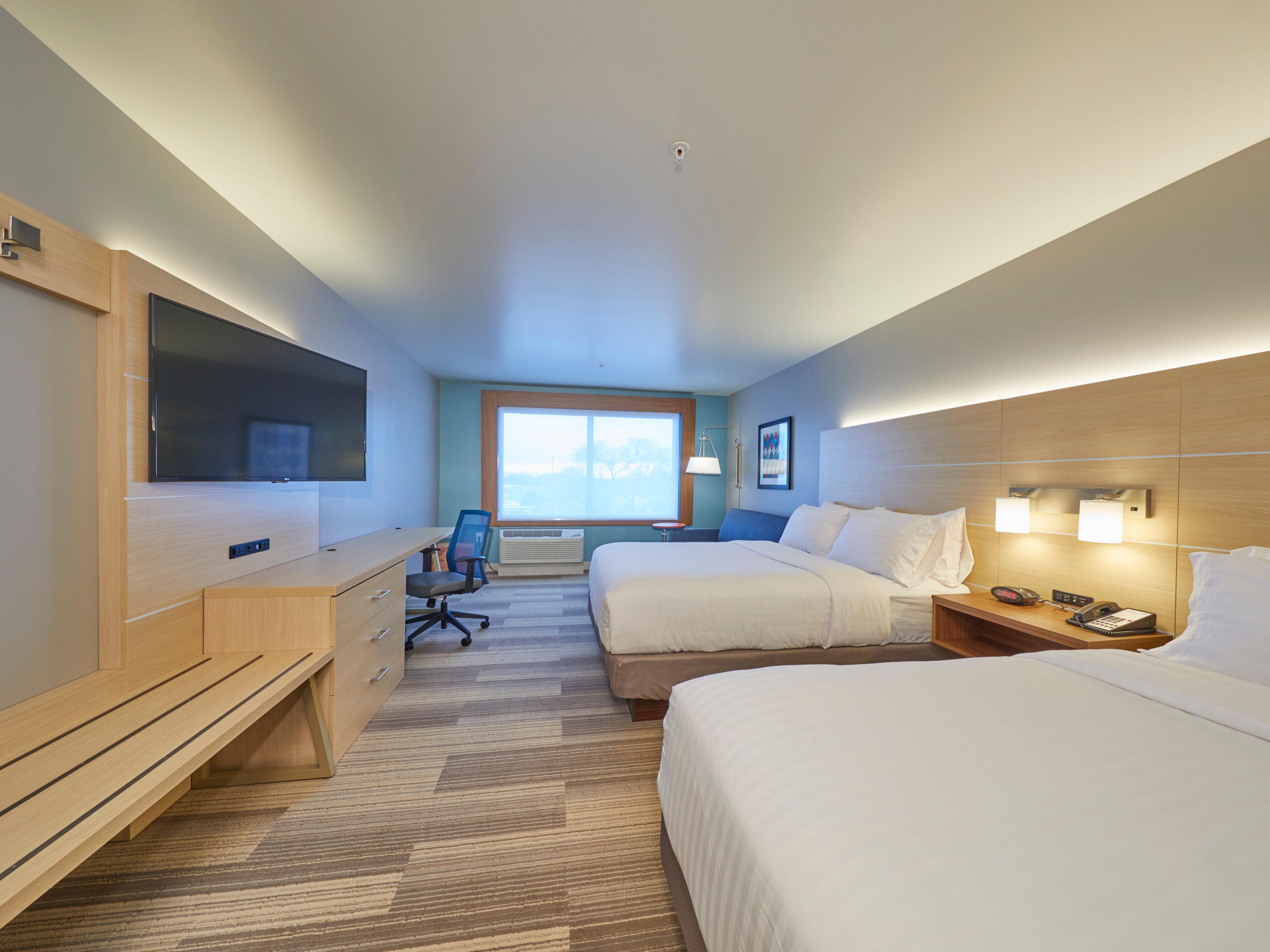 Our spacious suites are the perfect choice for traveling with families, or larger groups. From black out curtains, triple-sheeted beds, flat screen TV and spacious workspaces, you'll have everything you need to have the perfect stay!