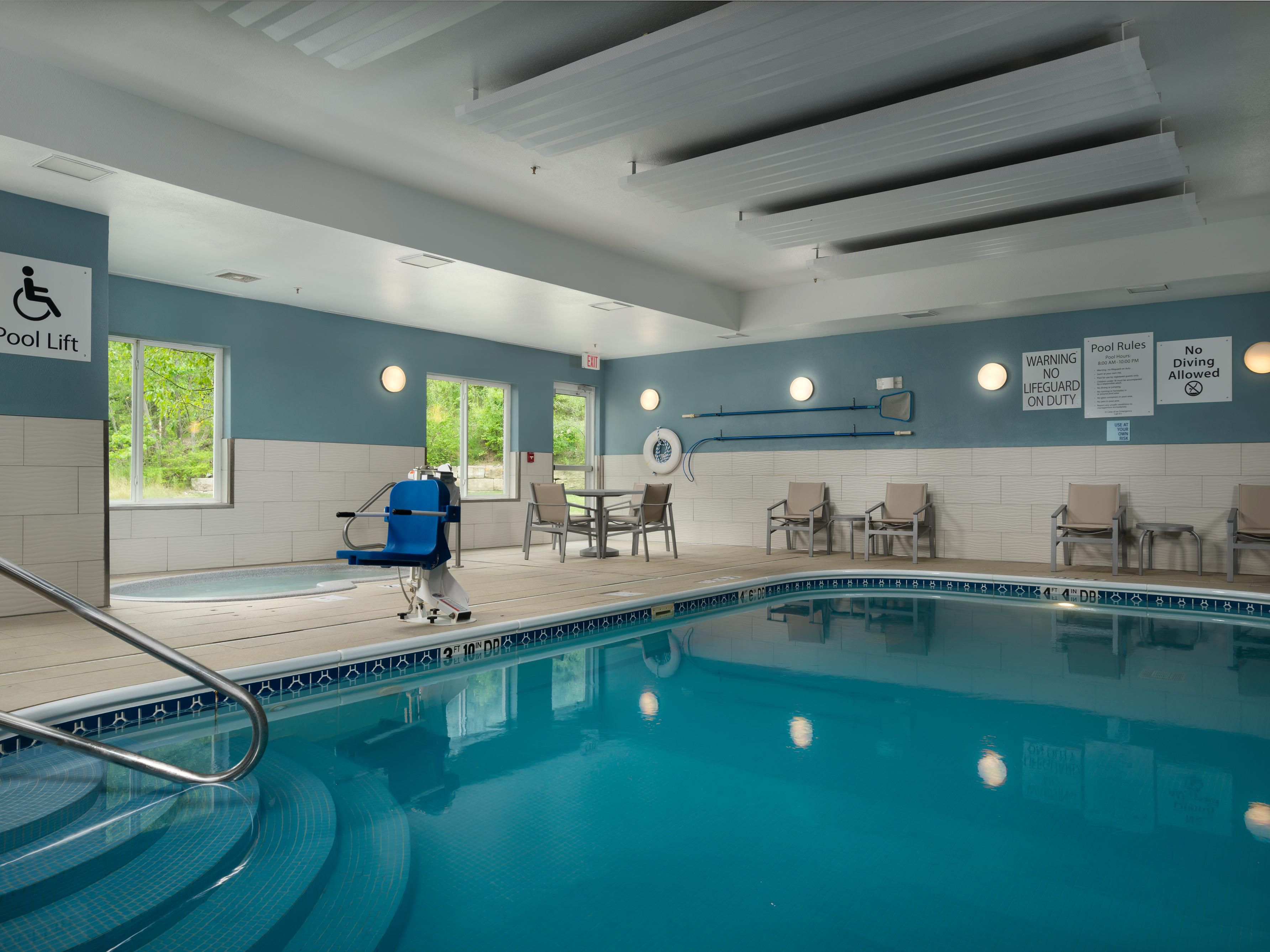 Relaxing Heated Saltwater Indoor Pool with Jacuzzi 