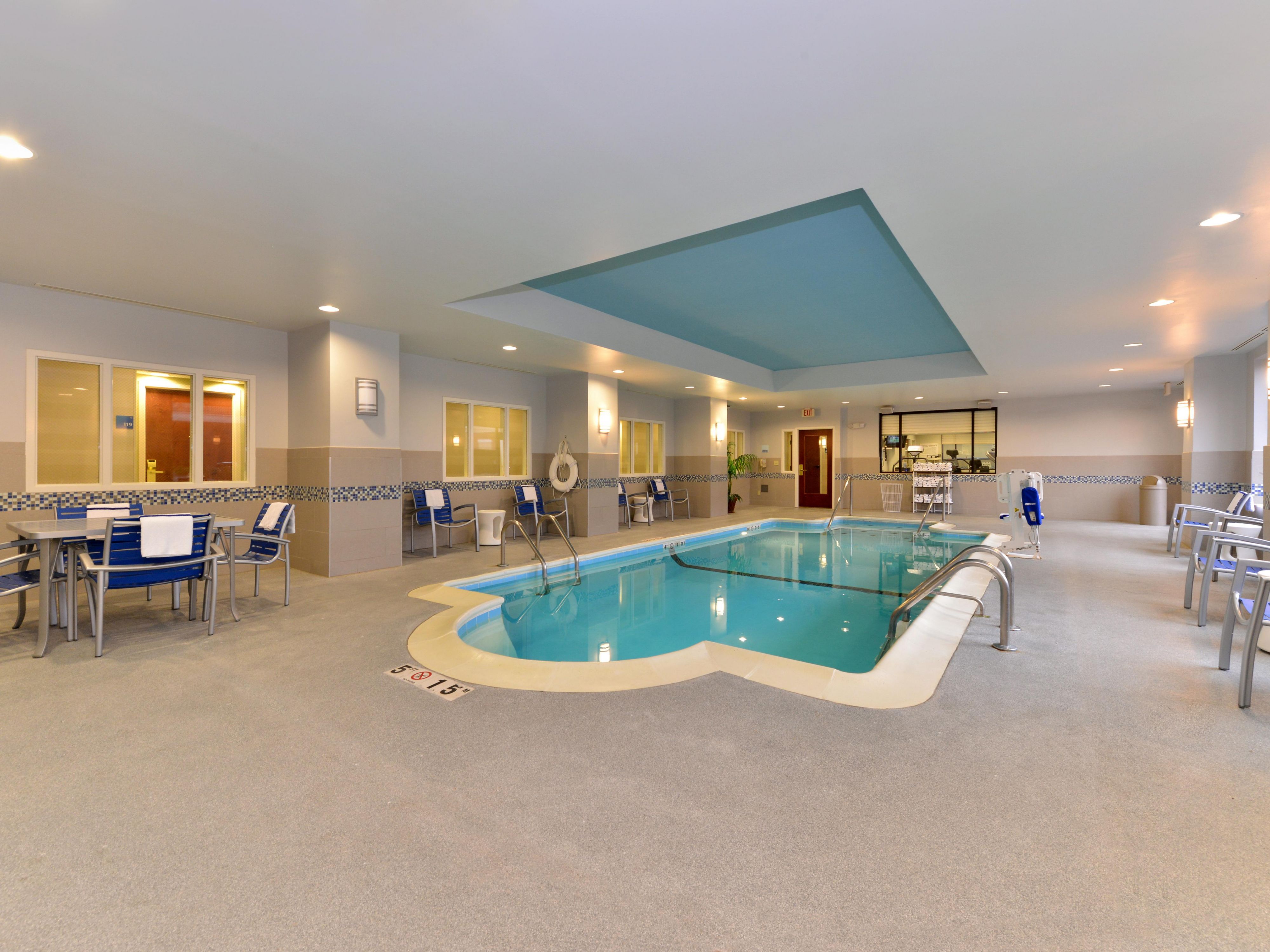 Take a dip in our refreshing indoor pool or enjoy a soothing soak in our hot tub. Start your day with invigorating laps, make a midday splash, or unwind with a leisurely evening swim. Our pool area is the perfect place for recreation and relaxation.