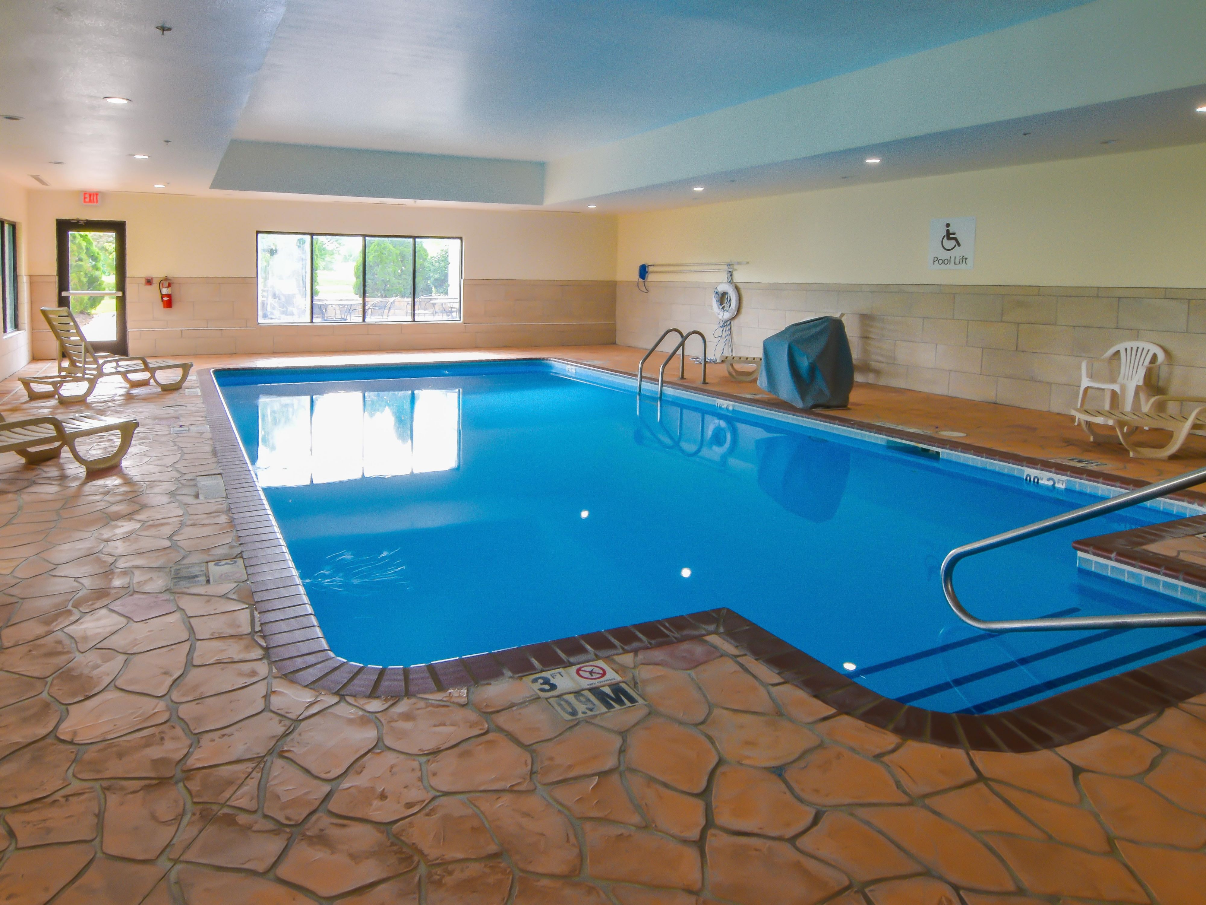 Enjoy our indoor heated pool for swimming laps or just having fun with friends and family.
