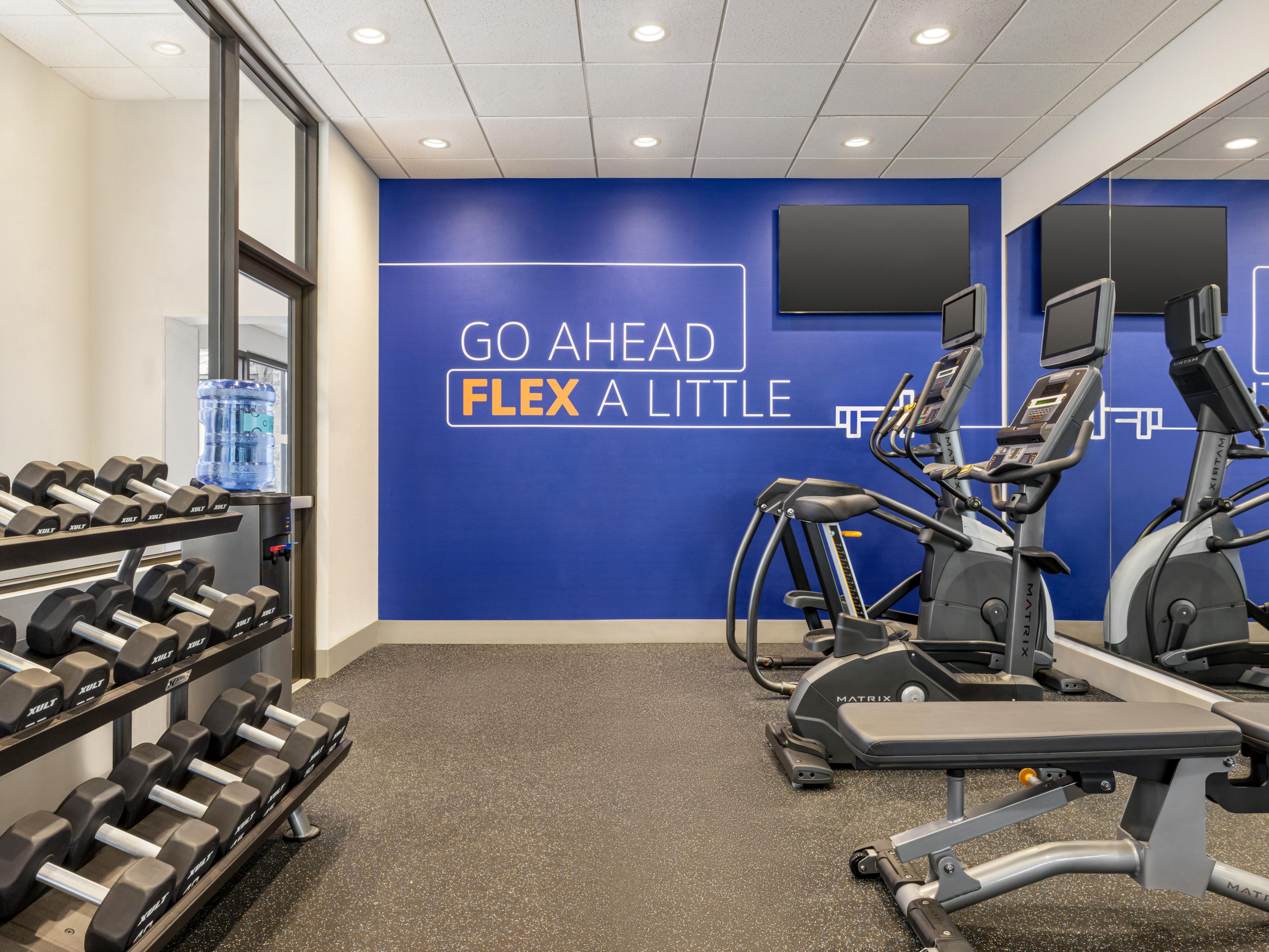 DON'T MISS YOUR DAILY WORKOUT!
Fit travelers, don't sweat it, we've got you covered! You're welcome to go for a swim in our heated indoor pool or enjoy an invigorating workout in our complimentary Fitness Center. You'll find treadmills, elliptical machines, free weights or a stationary bicycle available just for you! 