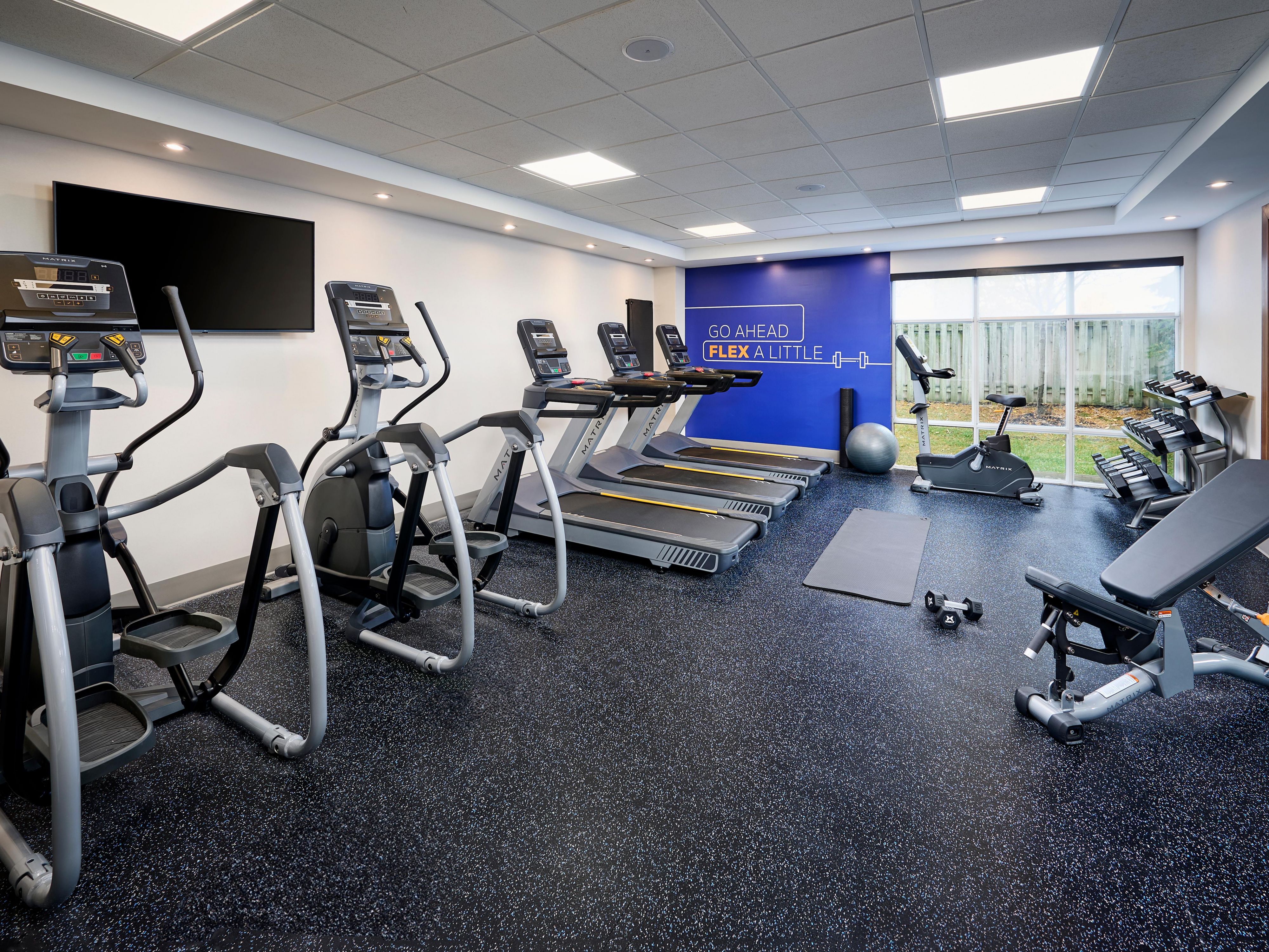 Our Fitness room allows ample space to get your workout in