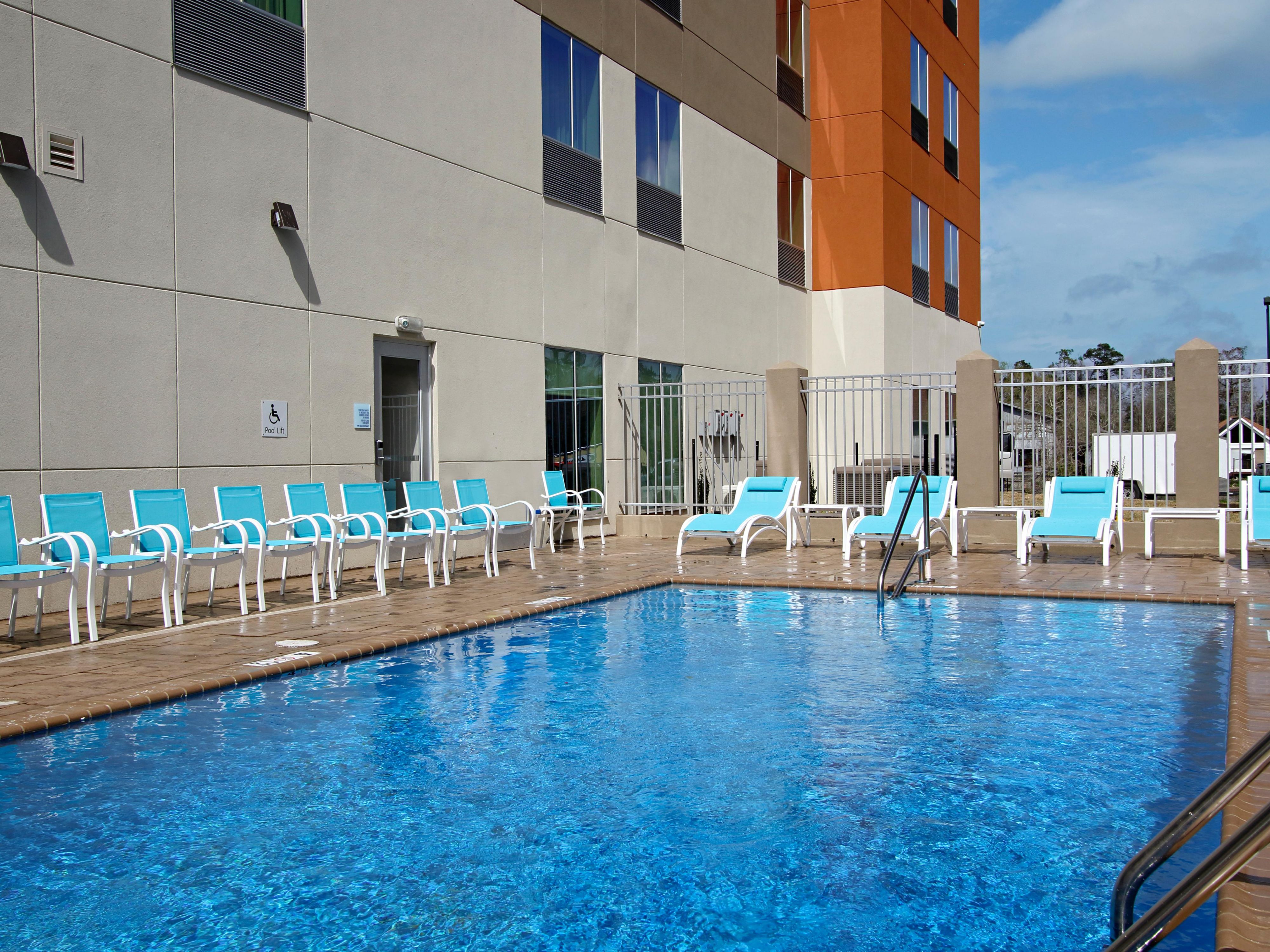 Take a plunge or soak up some rays in our Outdoor Pool