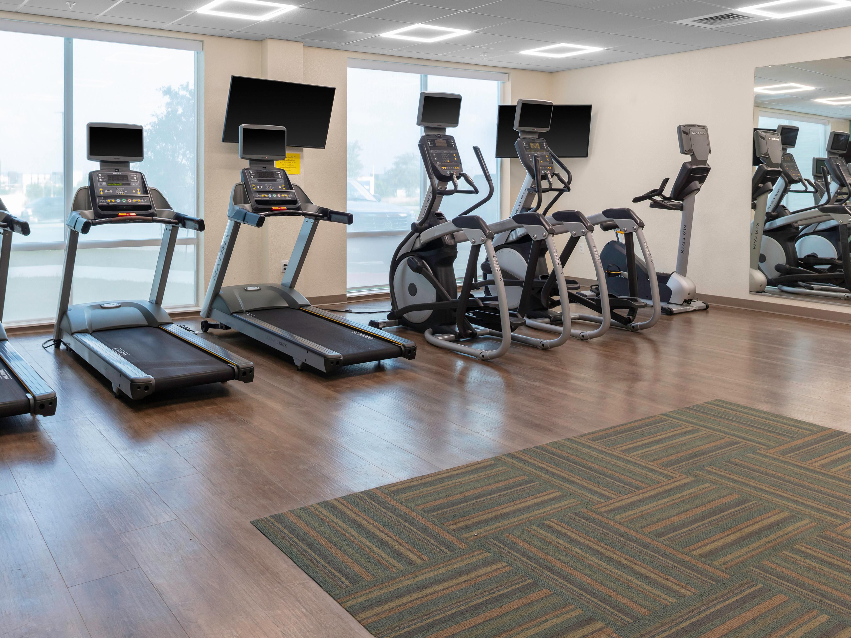 Stay active and energized in our equipped 24/7 Fitness Center.
