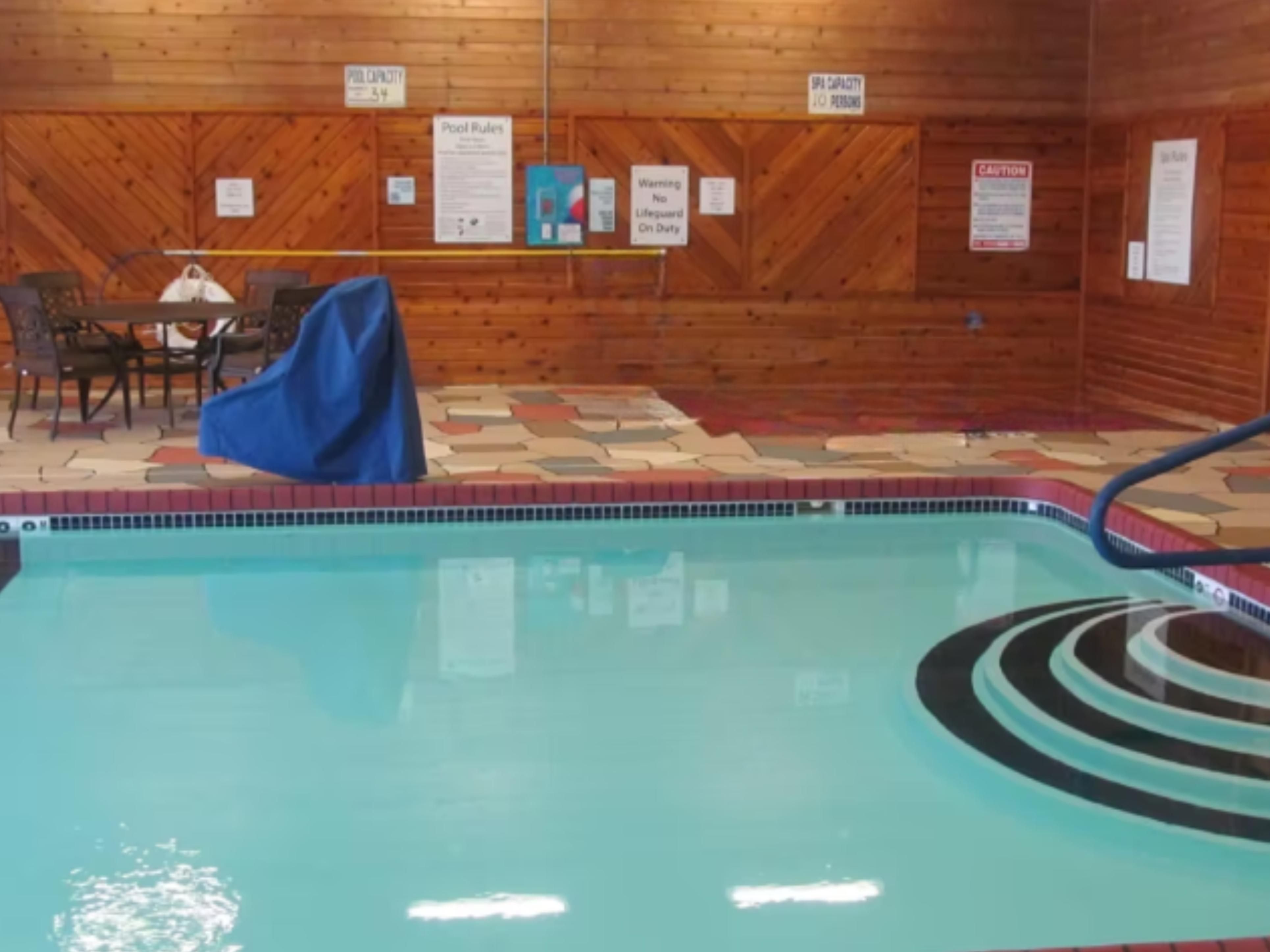 Enjoy our heated indoor pool every day of your stay from 7:00 AM to 11:00 PM. Please be advised there is no Hot Tub available. Book now to take a dip!