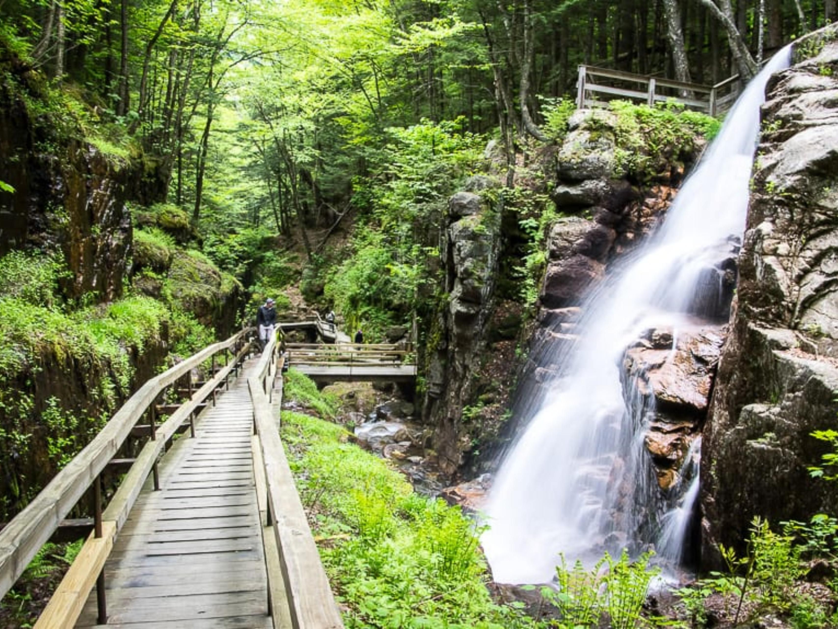 The Flume is a natural gorge extending 800 feet at the base of Mount Liberty. The walls of Conway granite rise to a height of 70 to 90 feet and are 12 to 20 feet apart. Experience nature in all it's glory! Imagine the foliage colors as you feel the cool breeze and rustling leaves!