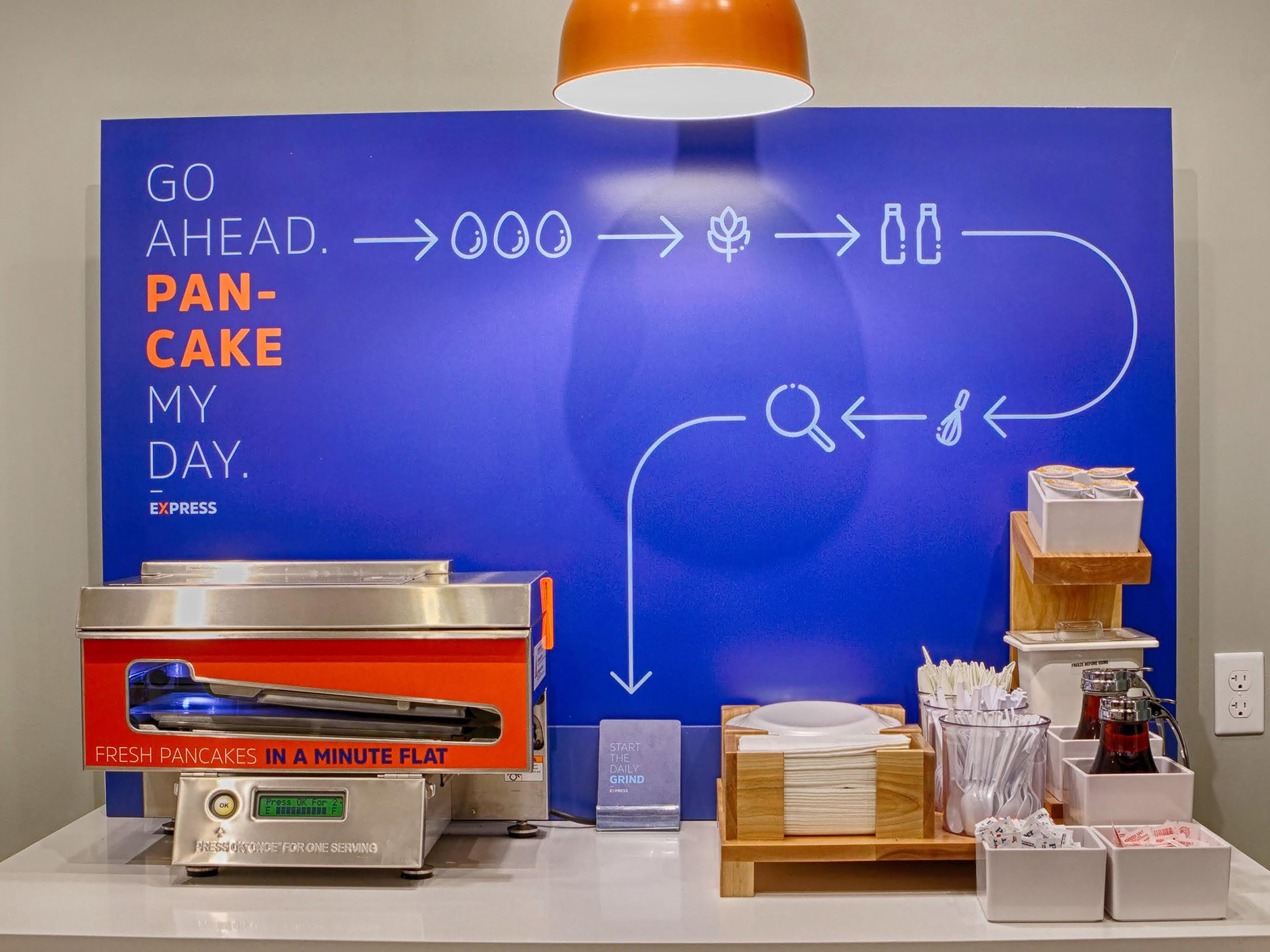 Start your morning with our complimentary Express Start® Breakfast buffet, served daily Monday through Friday from 6:00 AM to 9:30 AM and Saturday and Sunday from 6:30 AM to 10 AM. Enjoy a variety of delicious hot and cold selections, including scrambled eggs, sausage or bacon, pancakes, and our Signature Cinnamon Rolls—something for everyone.