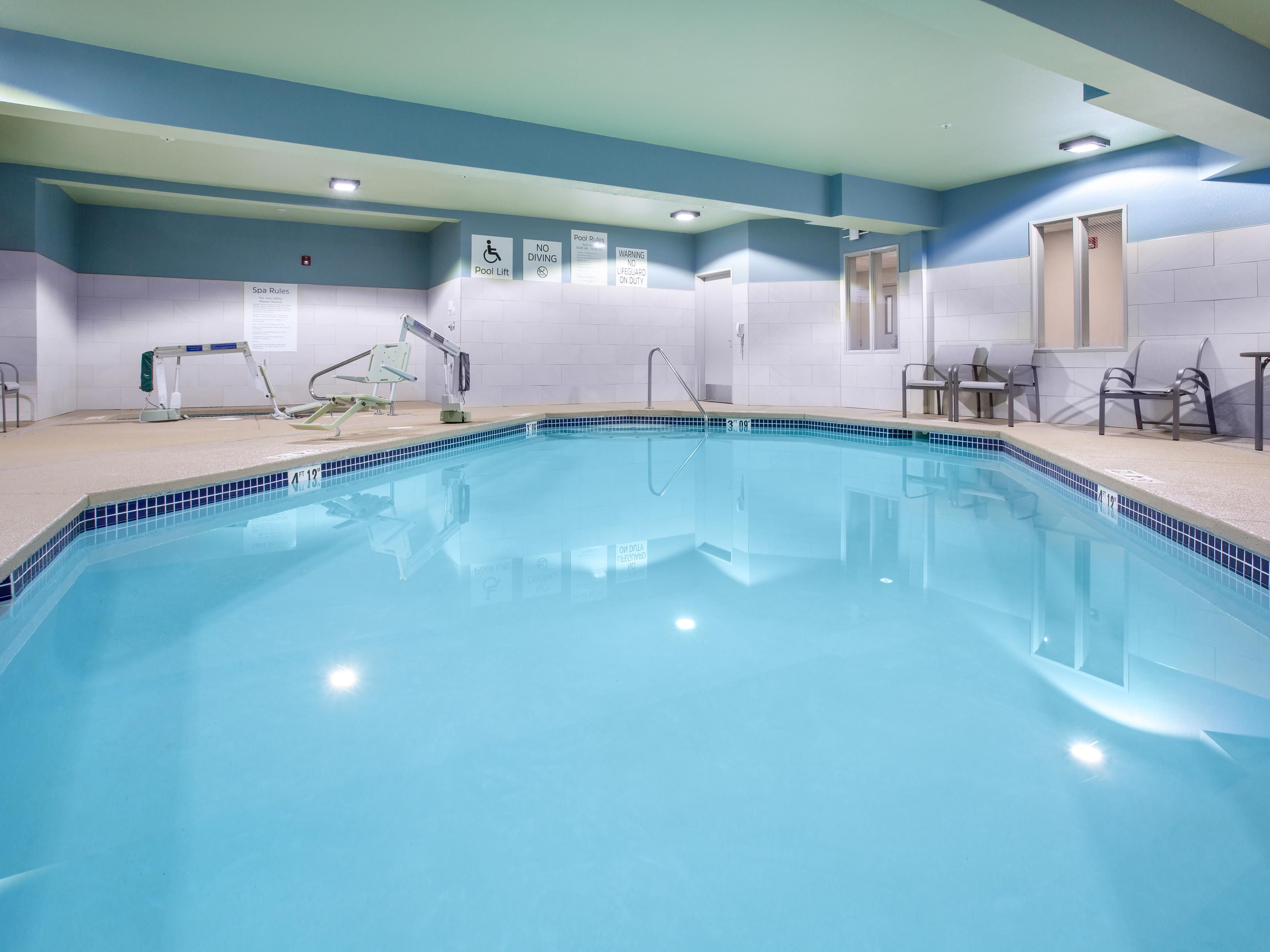 Take a dip in our indoor heated pool, open year-round for your enjoyment. Start your morning with invigorating laps, make a midday splash, enjoy a leisurely evening swim, or opt for a soothing soak in the hot tub. Whatever you like to do, our pool is the perfect place for recreation and relaxation. Pool hours are 8:00 AM – 10:00 PM.